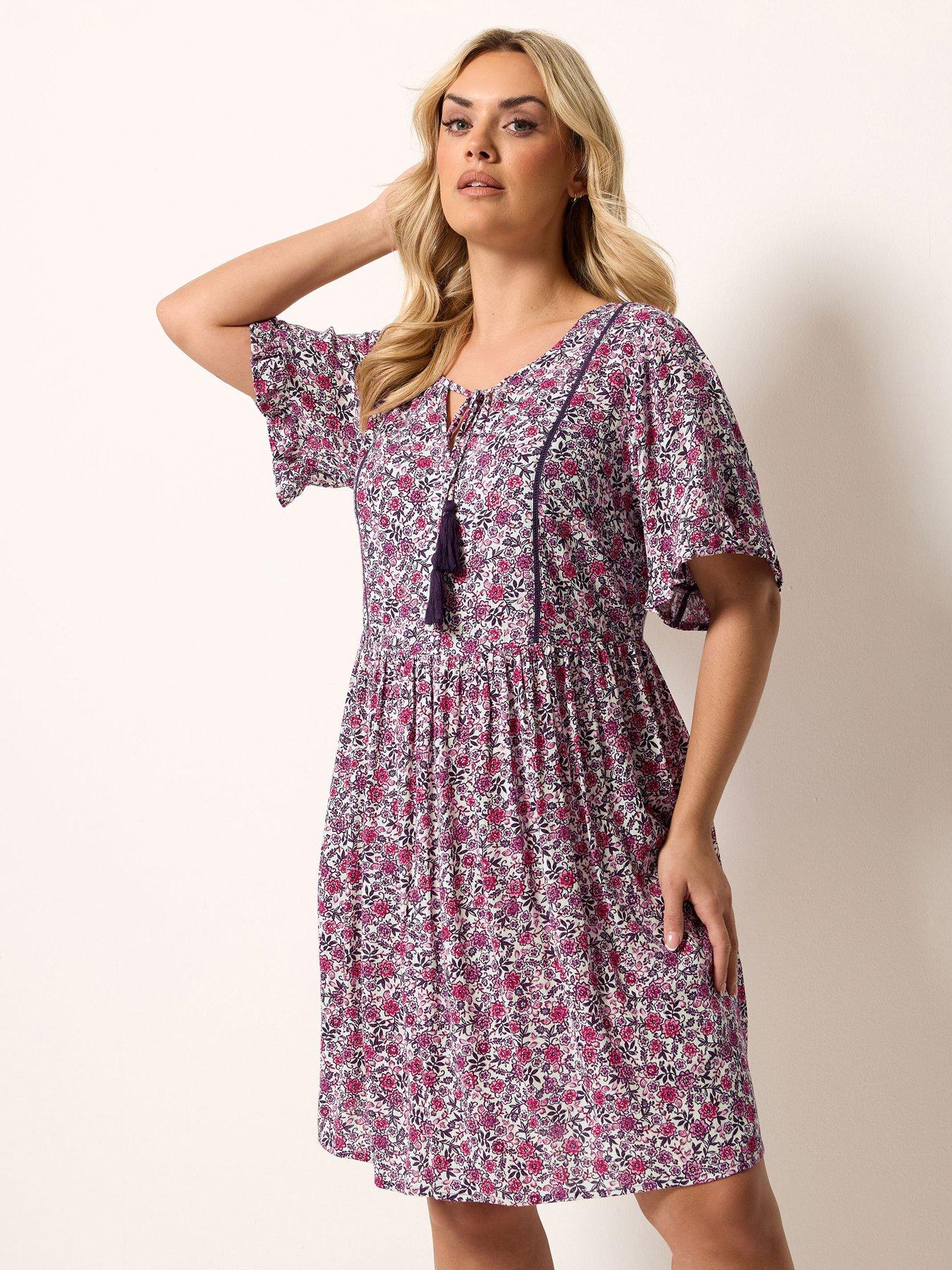 Yours Curve Desert Ditsy Print Dress - Pink
