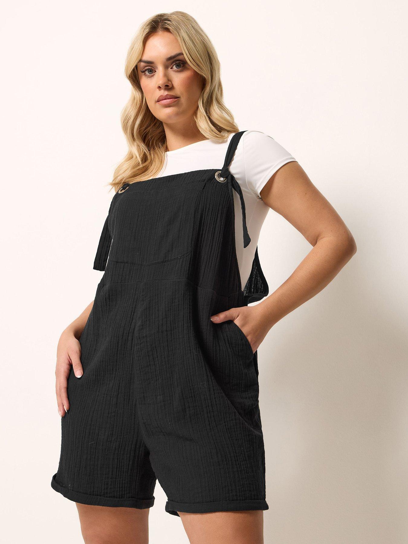 Yours Curve Dungaree Shorts - Black