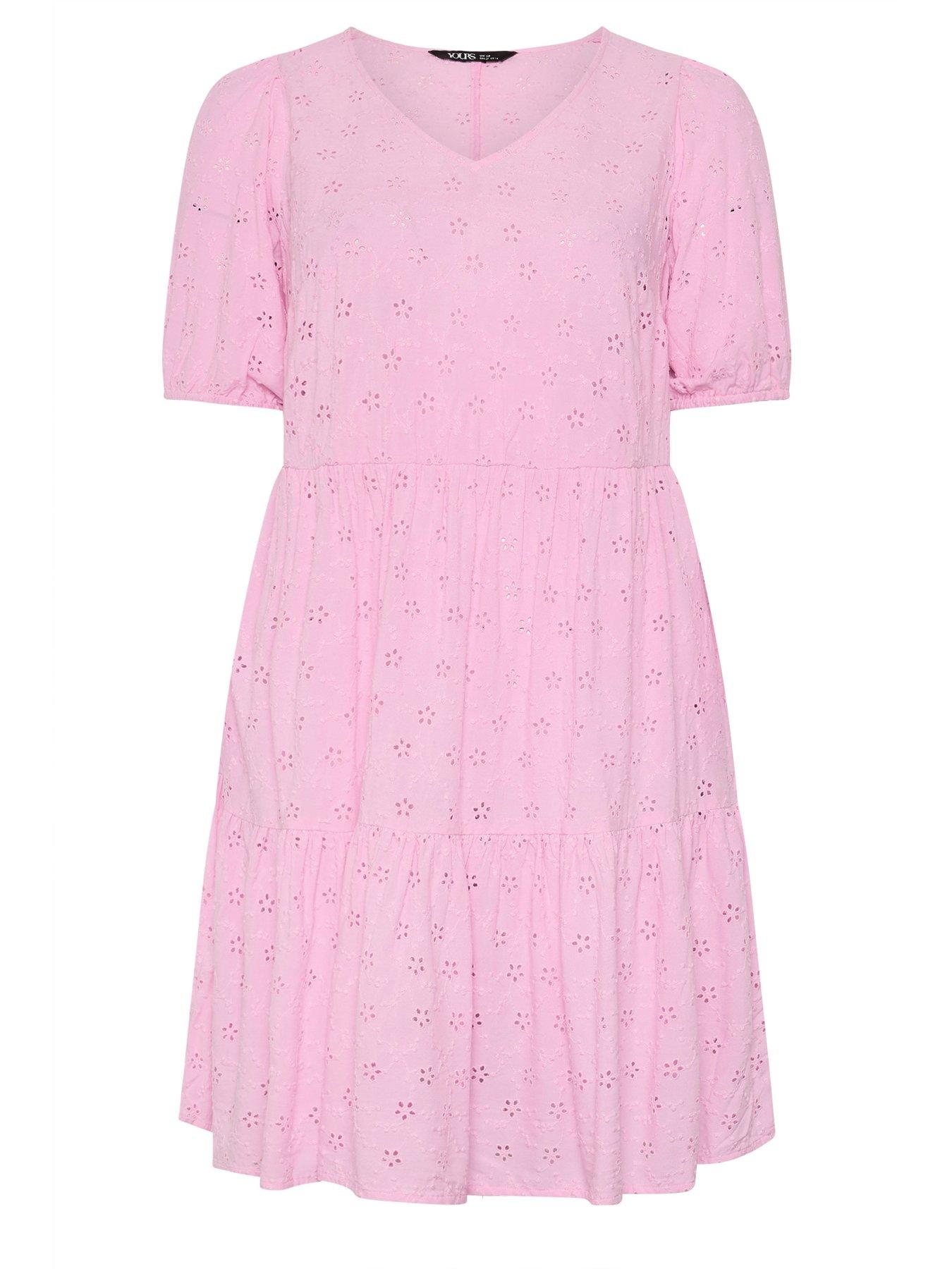 Image 5 of 5 of Yours Curve Broderie Tie Dress - Pink
