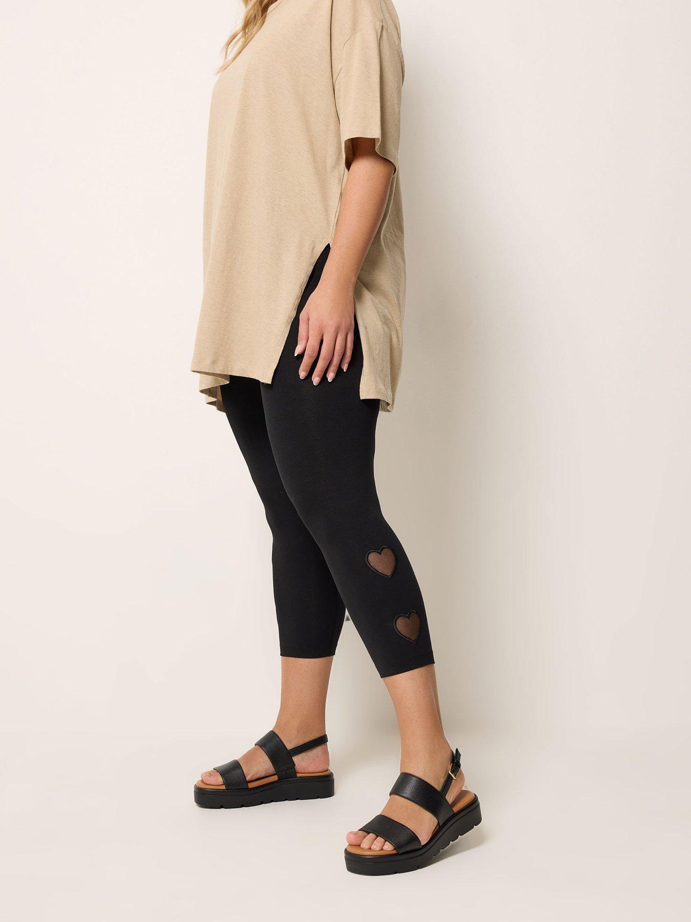 Yours Curve Heart Mesh Cut Out Cropped Leggings - Black