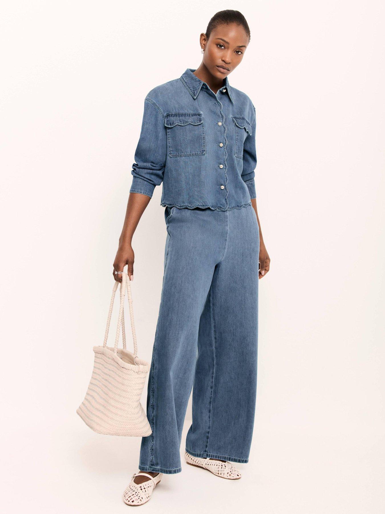 Mint Velvet Mid Indigo Scallop Denim Jean - Blue