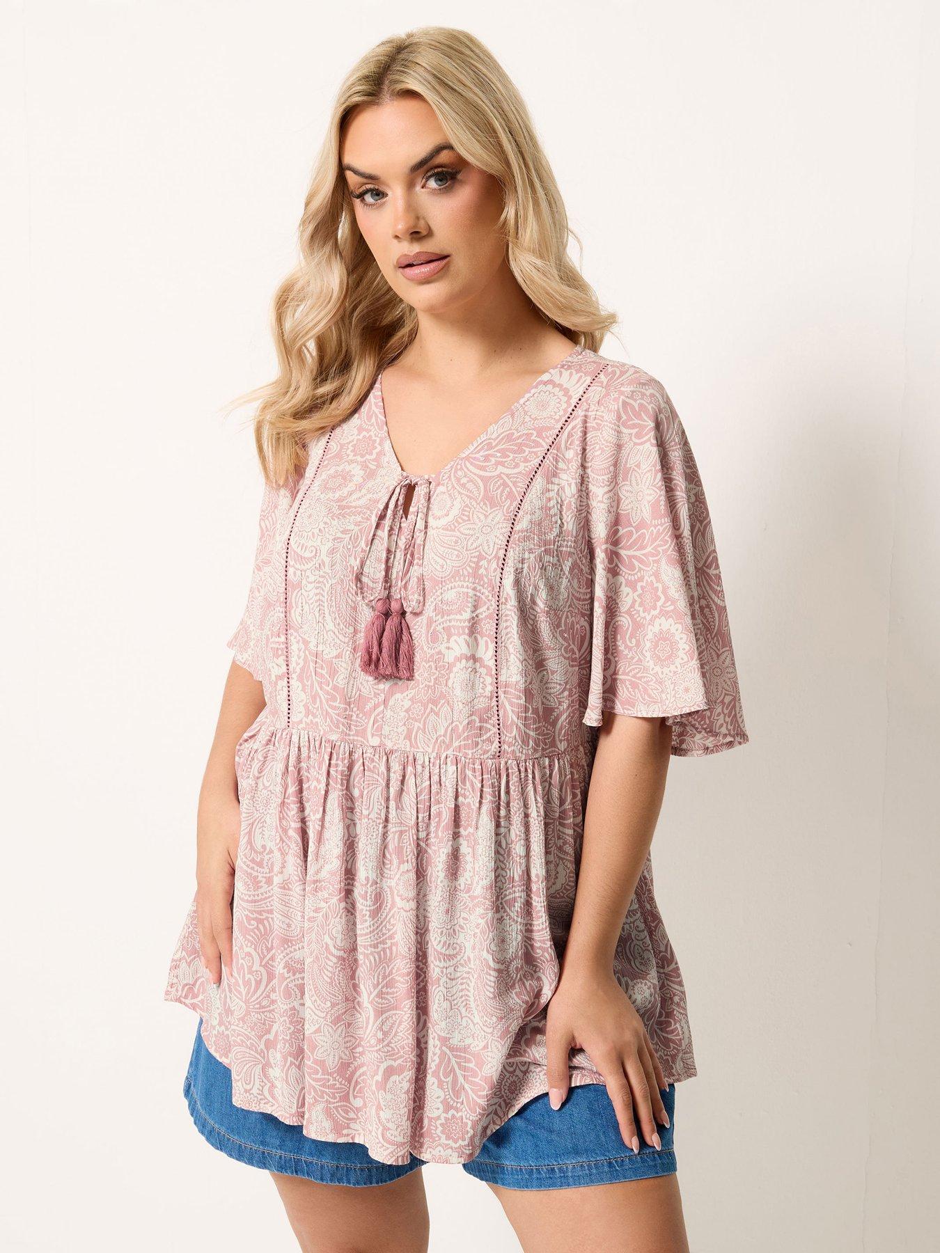 Yours Curve Angel Sleeve Gypsy Top - Pink