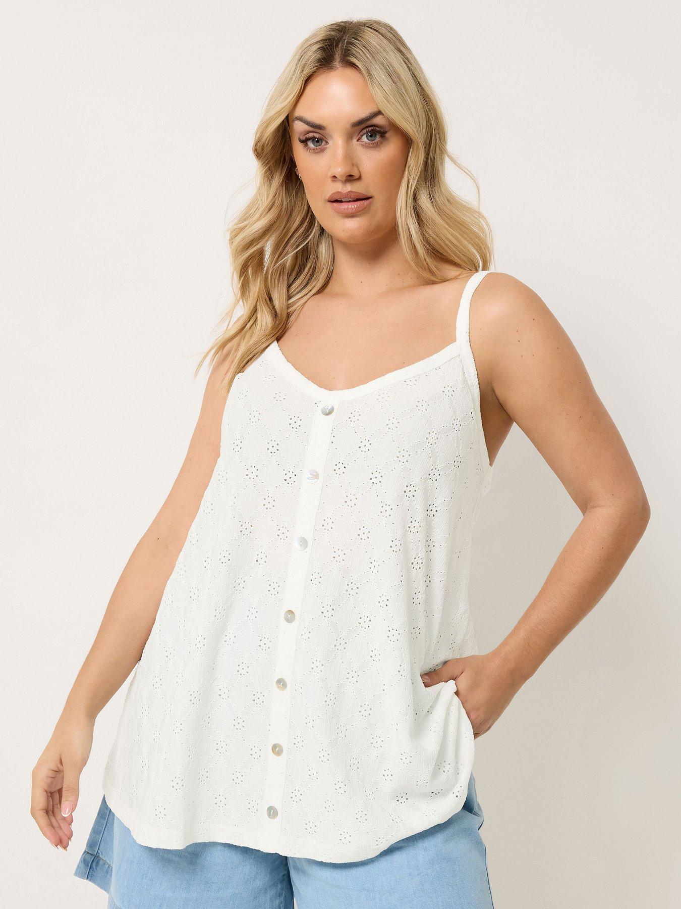 Yours Curve Anglaise Button Swing Vest - White