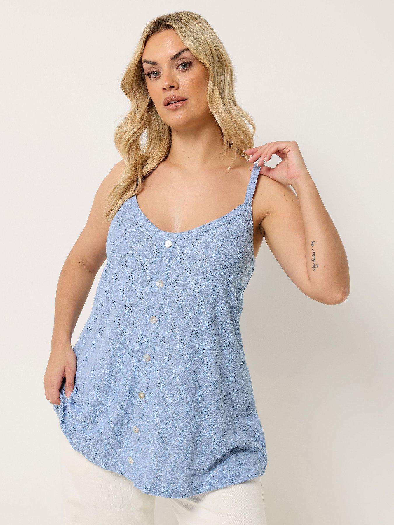 Yours Curve Anglaise Button Swing Vest - Blue