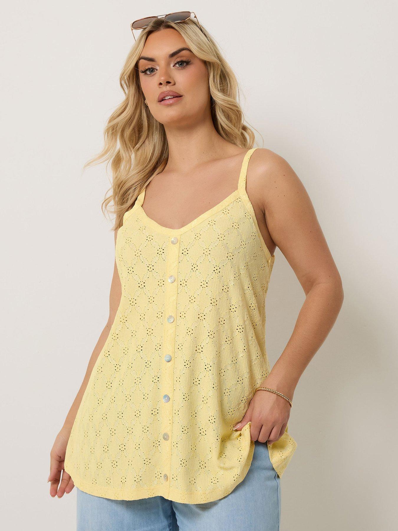 Yours Curve Anglaise Button Swing Vest - Yellow