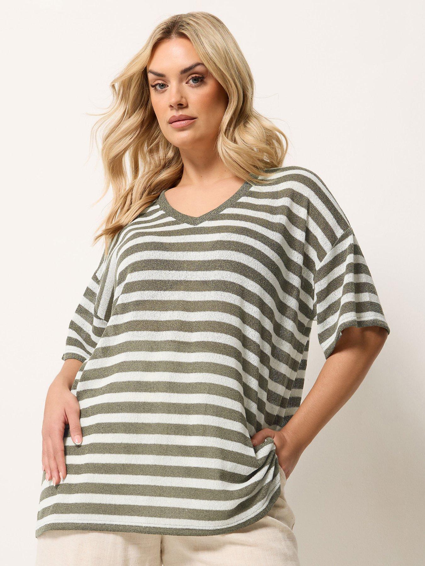 Yours Curve V-Boxy Knitted T-Shirt - Green