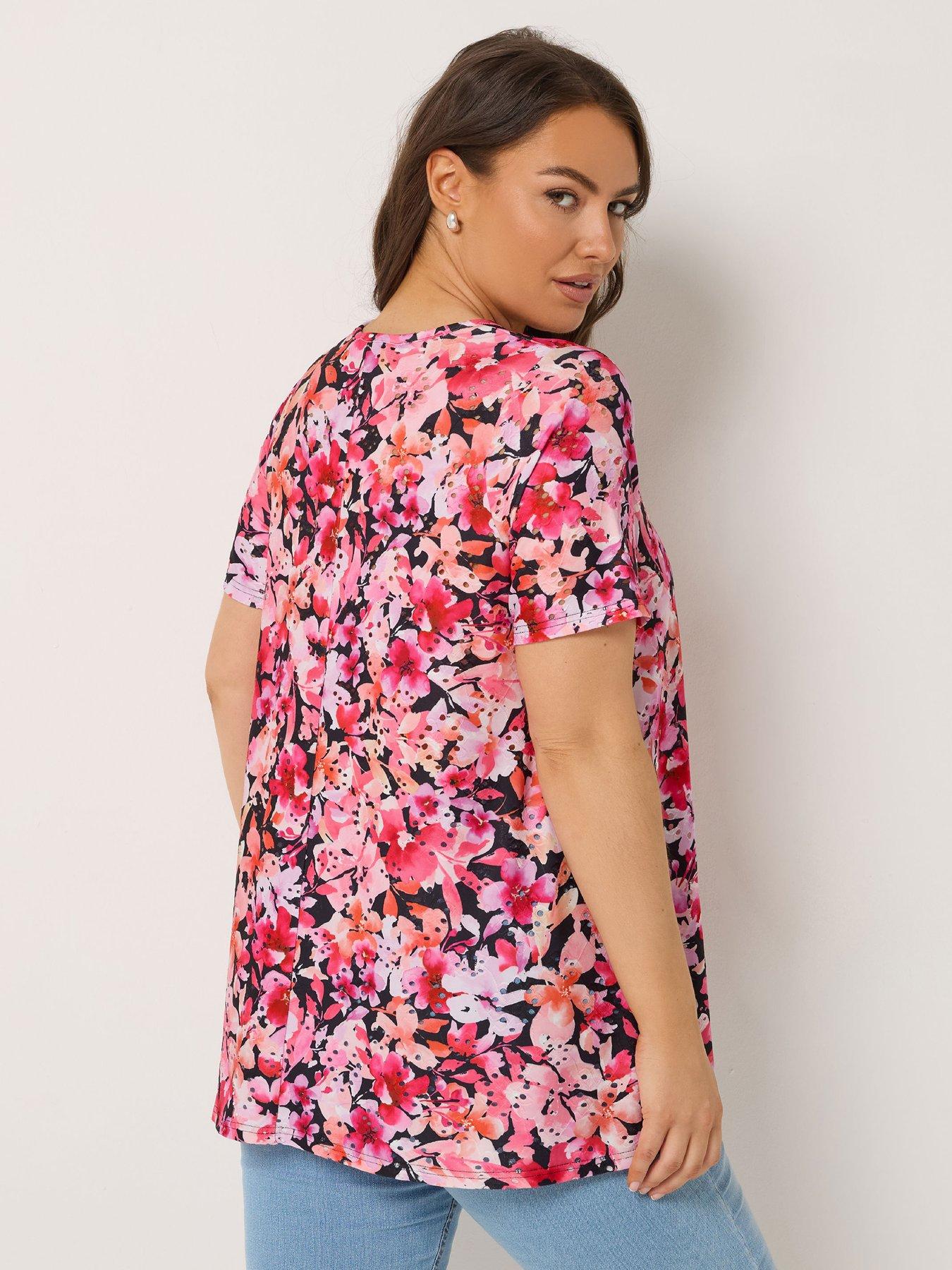 Image 2 of 5 of Yours Curve Printed Broderie V-neck Top