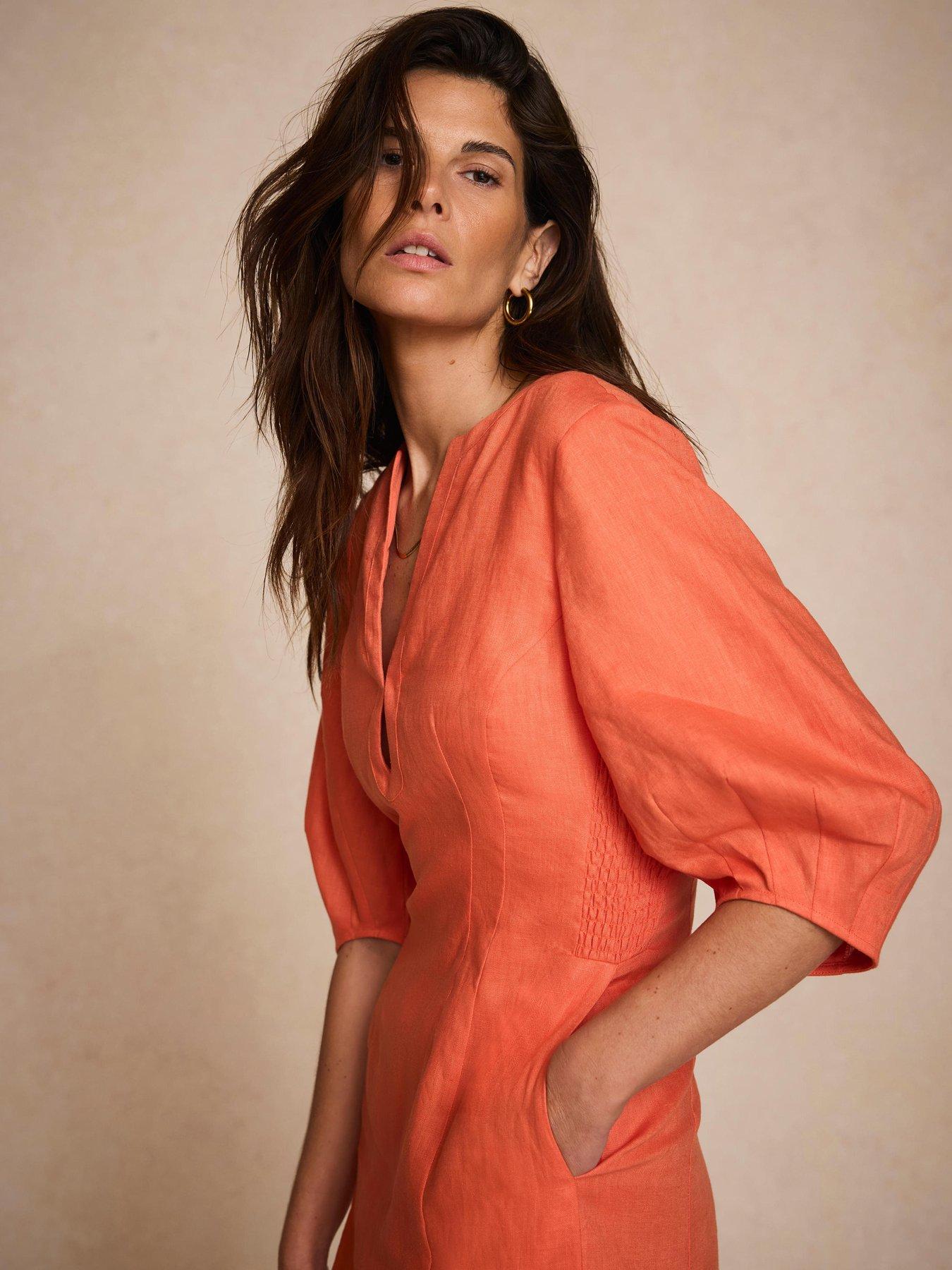 Image 3 of 6 of Mint Velvet Orange Linen Midi Dress