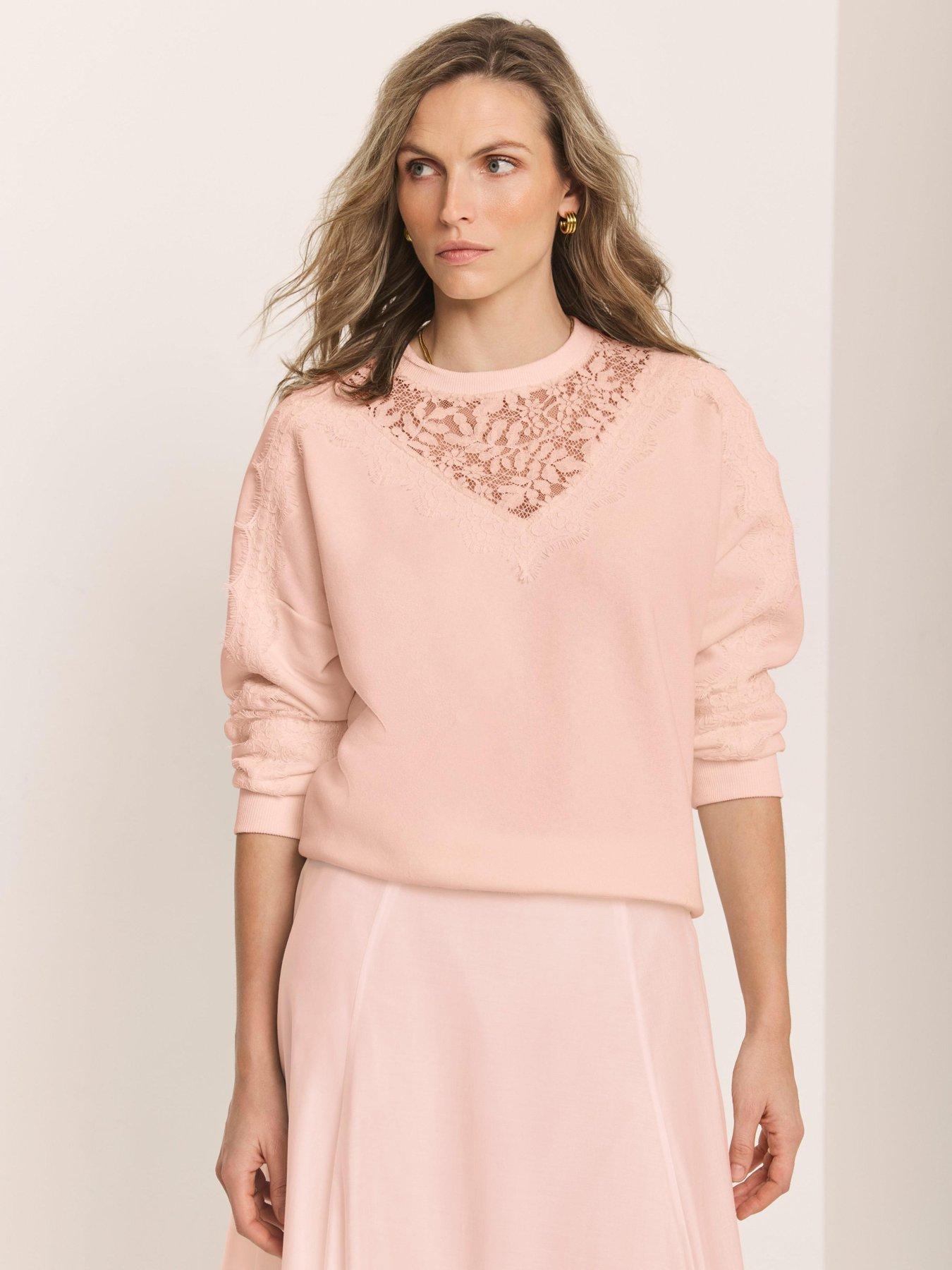 Image 3 of 6 of Mint Velvet Lace Insert Sweatshirt - Pink