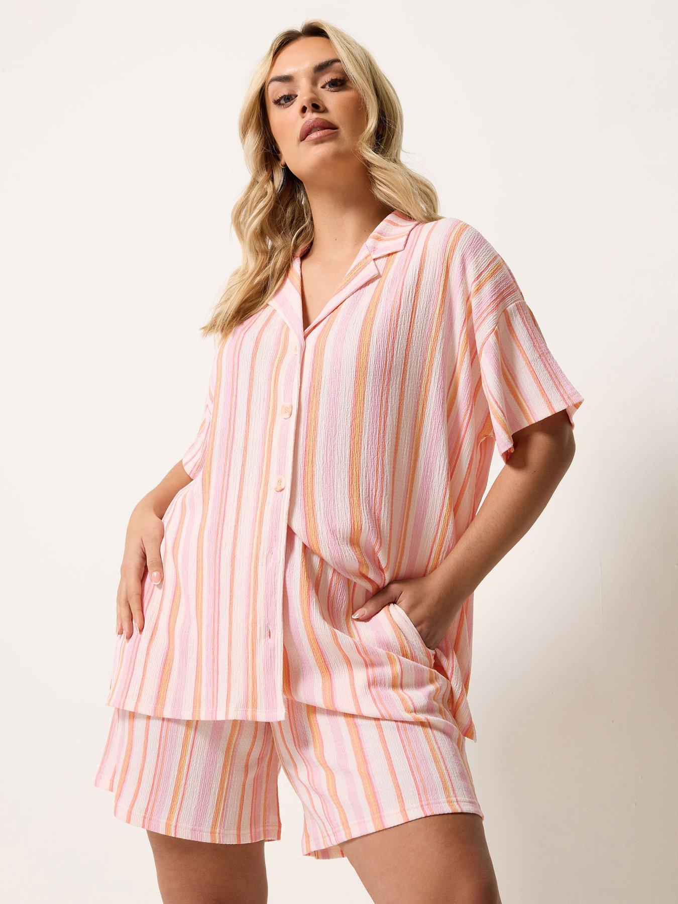 Yours Curve Striped Short Co-Ord - Orange