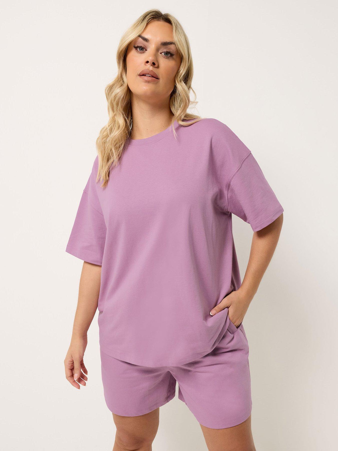Image 1 of 5 of Yours Curve Shorts &amp; T-Shirt Sweat Set - Purple