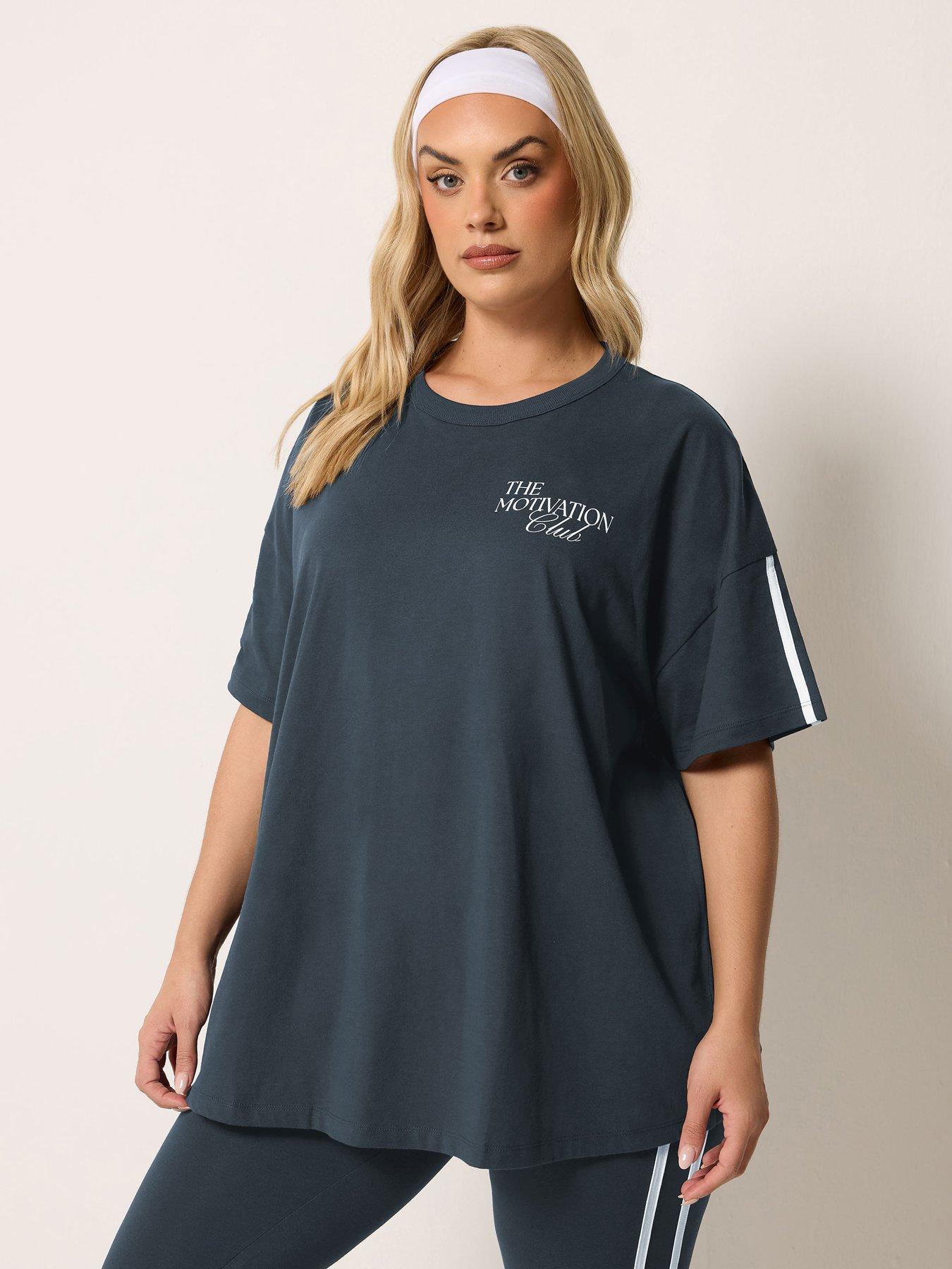 Image 1 of 5 of Yours Curve Motivation Club Active T-shirt - Blue
