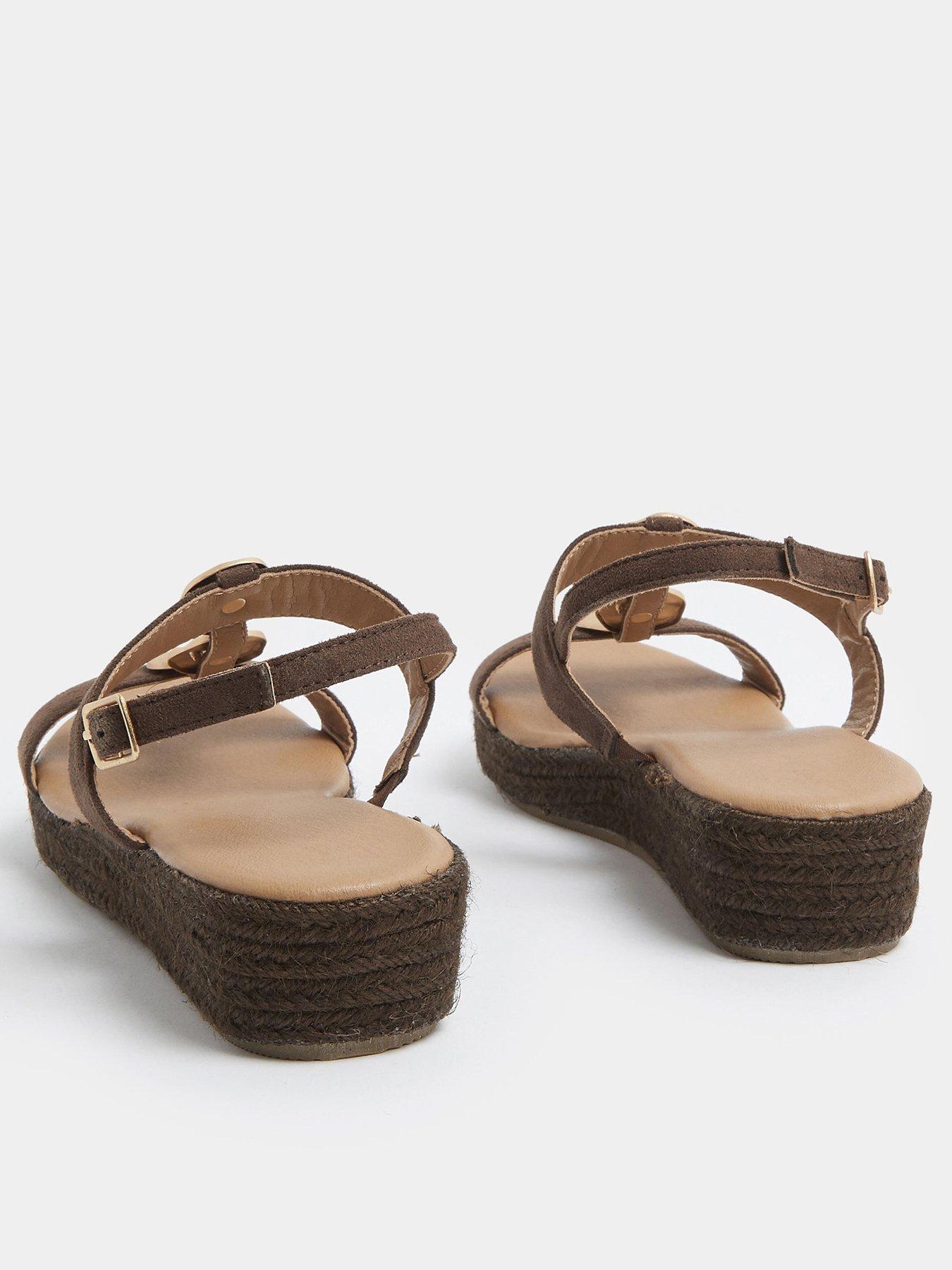 Image 3 of 4 of Yours Wide E Fit Hammered Metal Disk Wedges - Brown