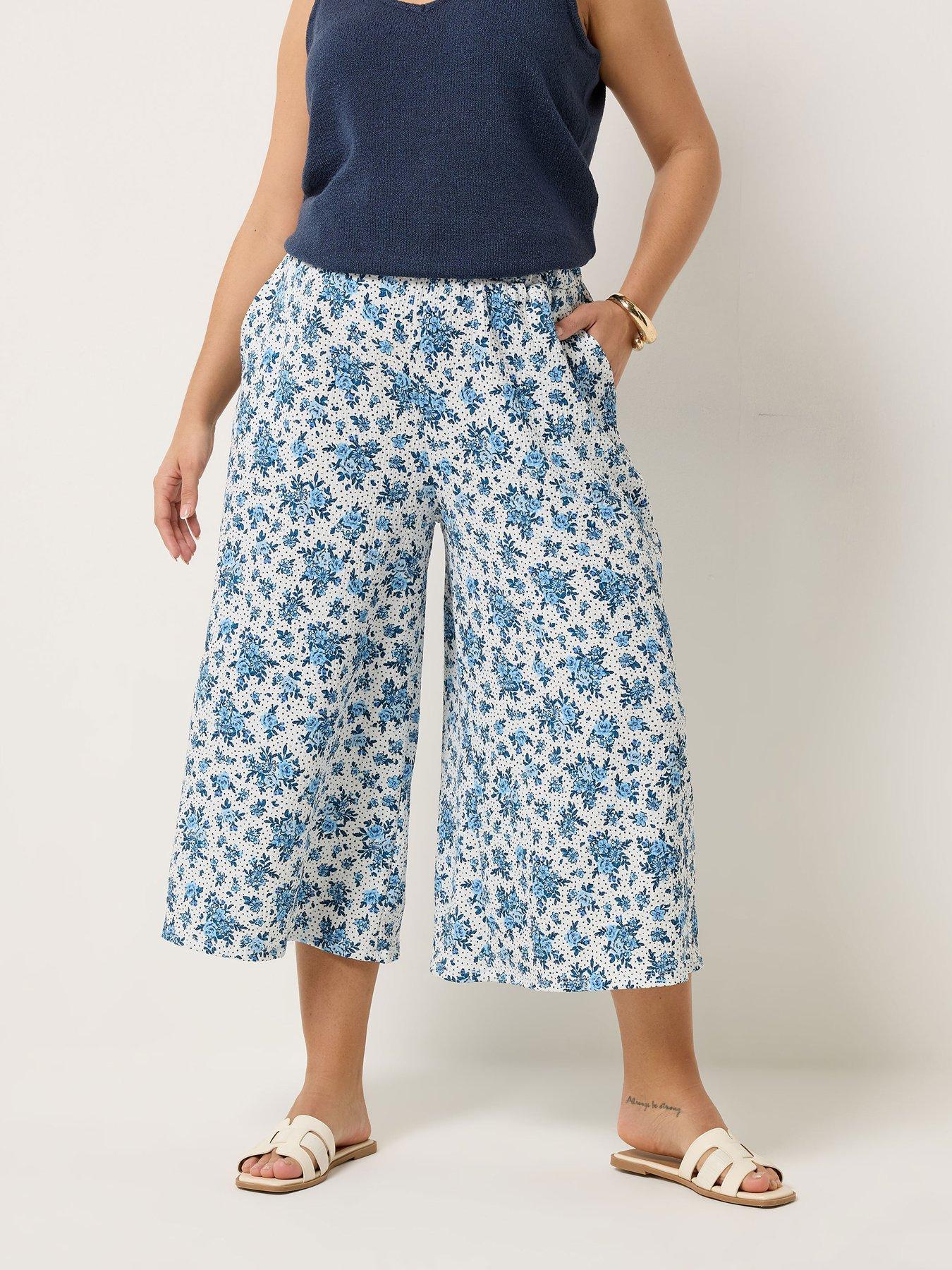 Yours Curve Ditsy Print Jersey Culotte - White