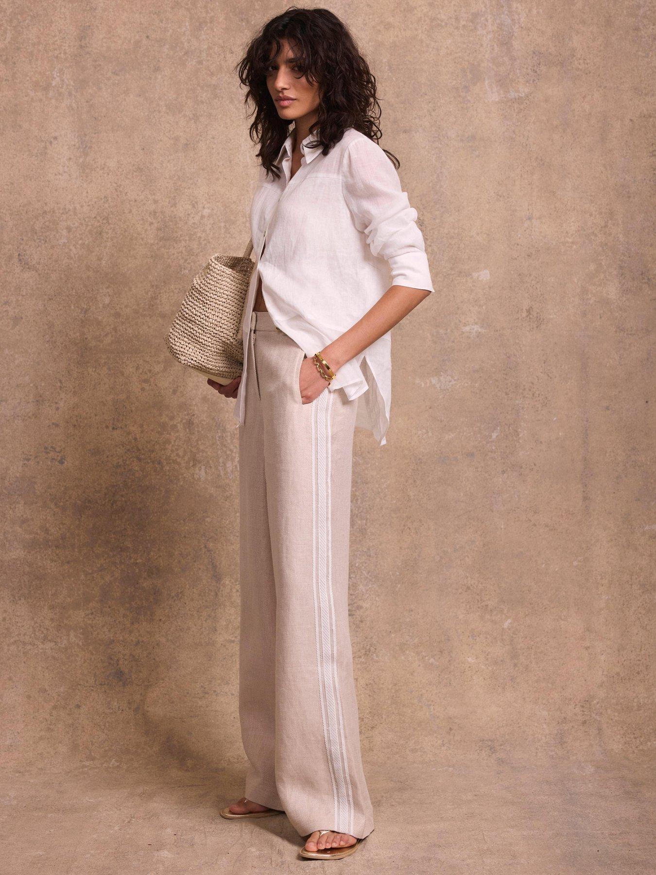 Mint Velvet Neutral Linen Stripe Trouser