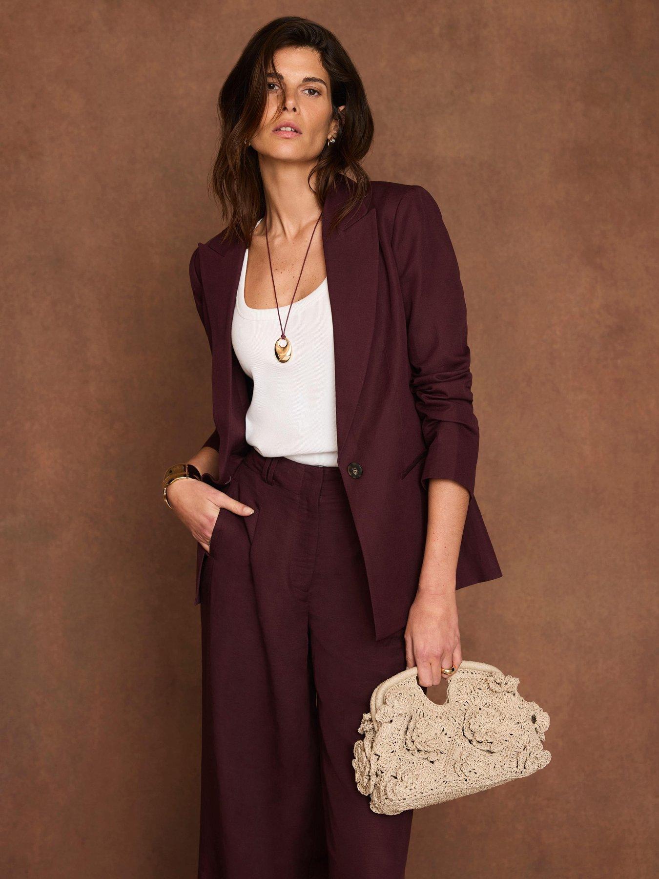 Mint Velvet Single Breasted Linen Blazer - Burgundy