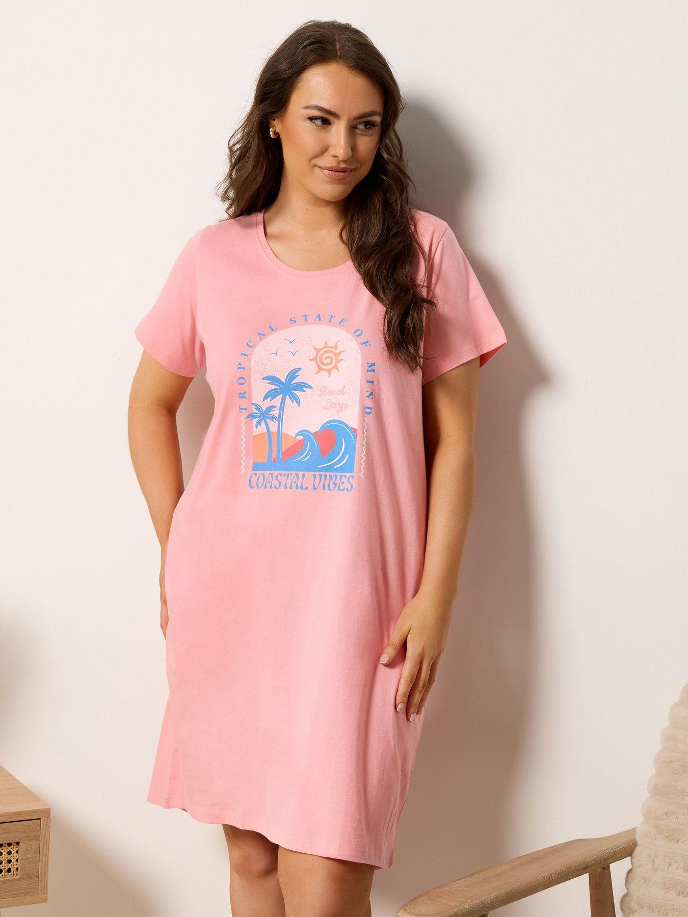 Yours Curve Coastal Vibes Dipped Back Nightdress - Pink