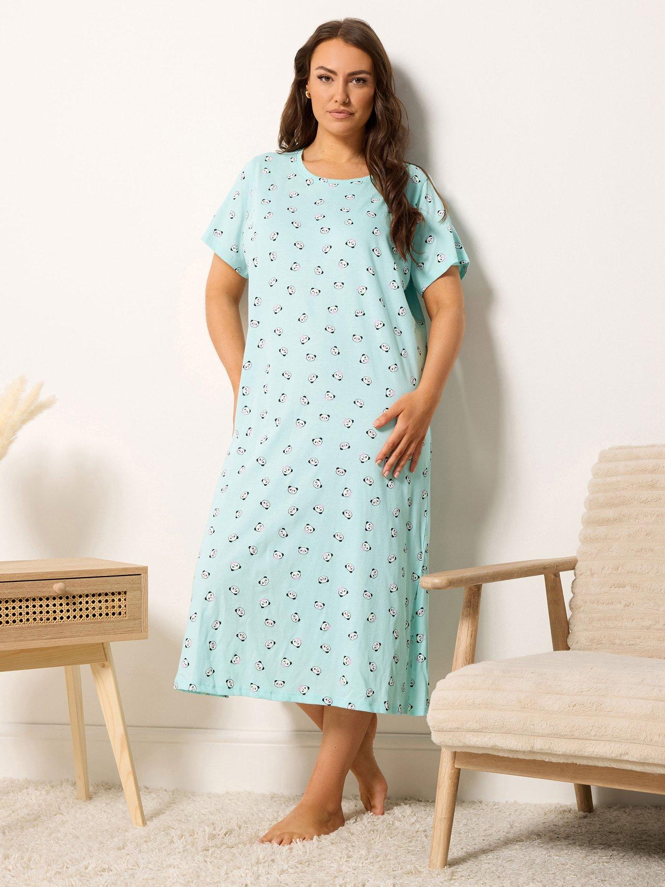 Image 1 of 5 of Yours Curve Panda Midaxi Nightdress - Blue