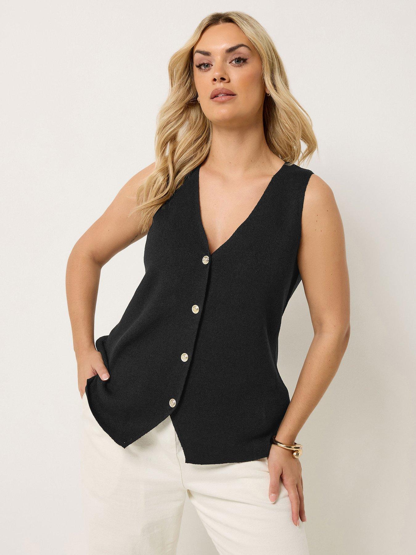 Yours Curve Elongated Knitted Waistcoat - Cream