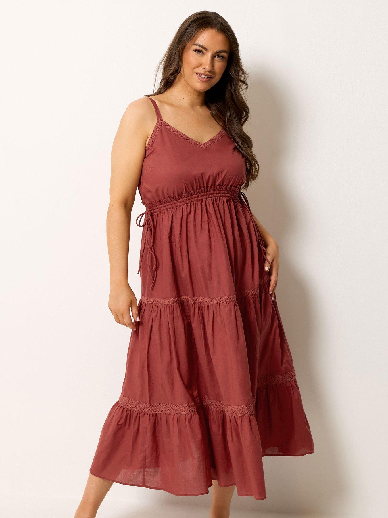 Yours Curve Tie Strappy Smock Dress - Red