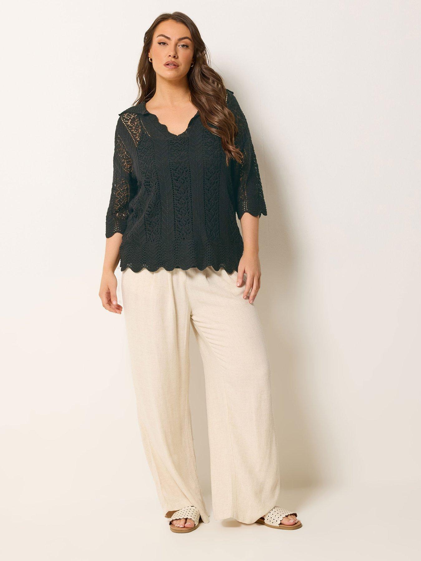 Image 3 of 5 of Yours Curve Knitted Collar Pointelle T-shirt