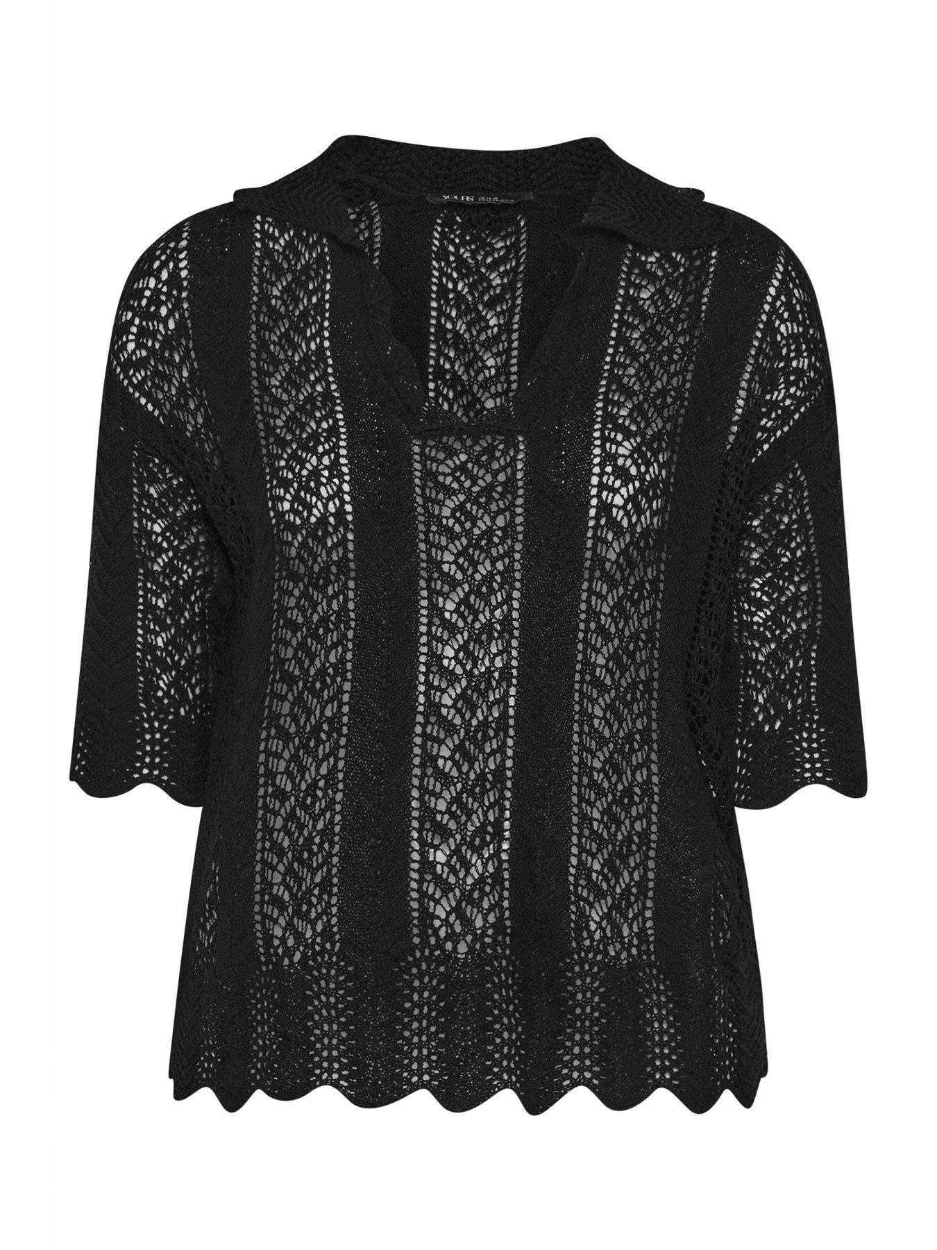 Image 5 of 5 of Yours Curve Knitted Collar Pointelle T-shirt