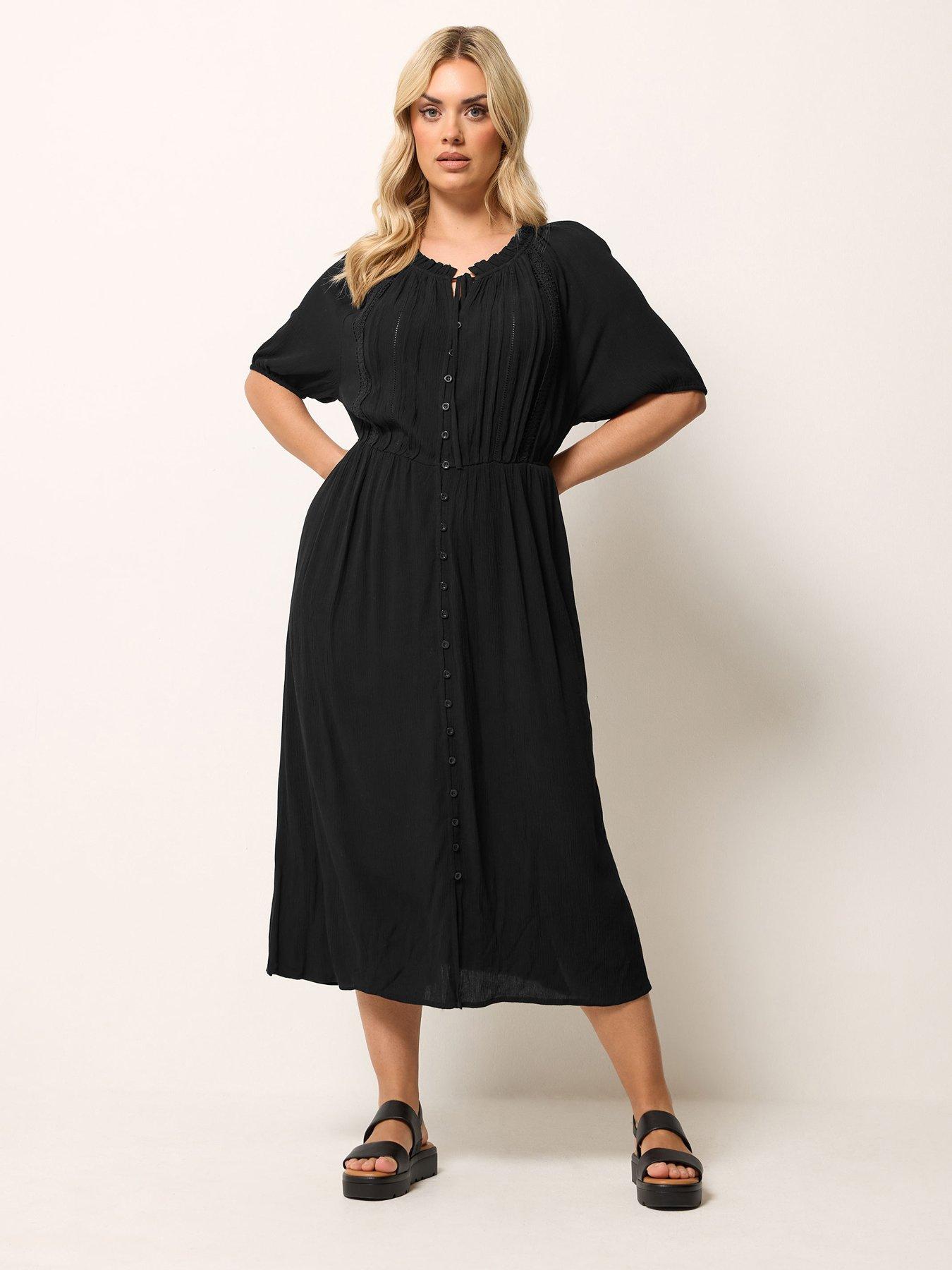 Yours Curve Gypsy Pintuck Short Sleeve Dress - Black