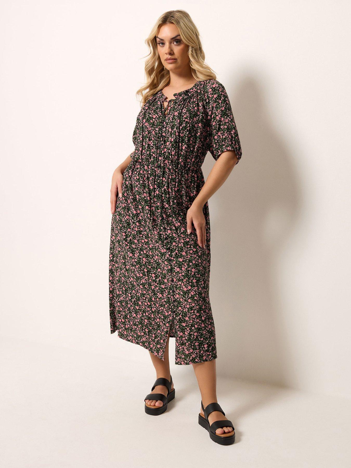 Yours Curve Gypsy Pintuck Short Sleeve Dress - Black