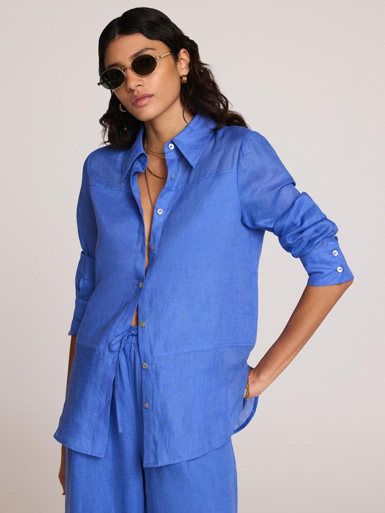 Image 1 of 6 of Mint Velvet Linen Mix Shirt - Blue
