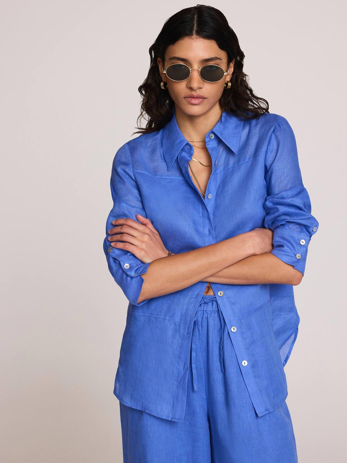 Image 2 of 6 of Mint Velvet Linen Mix Shirt - Blue