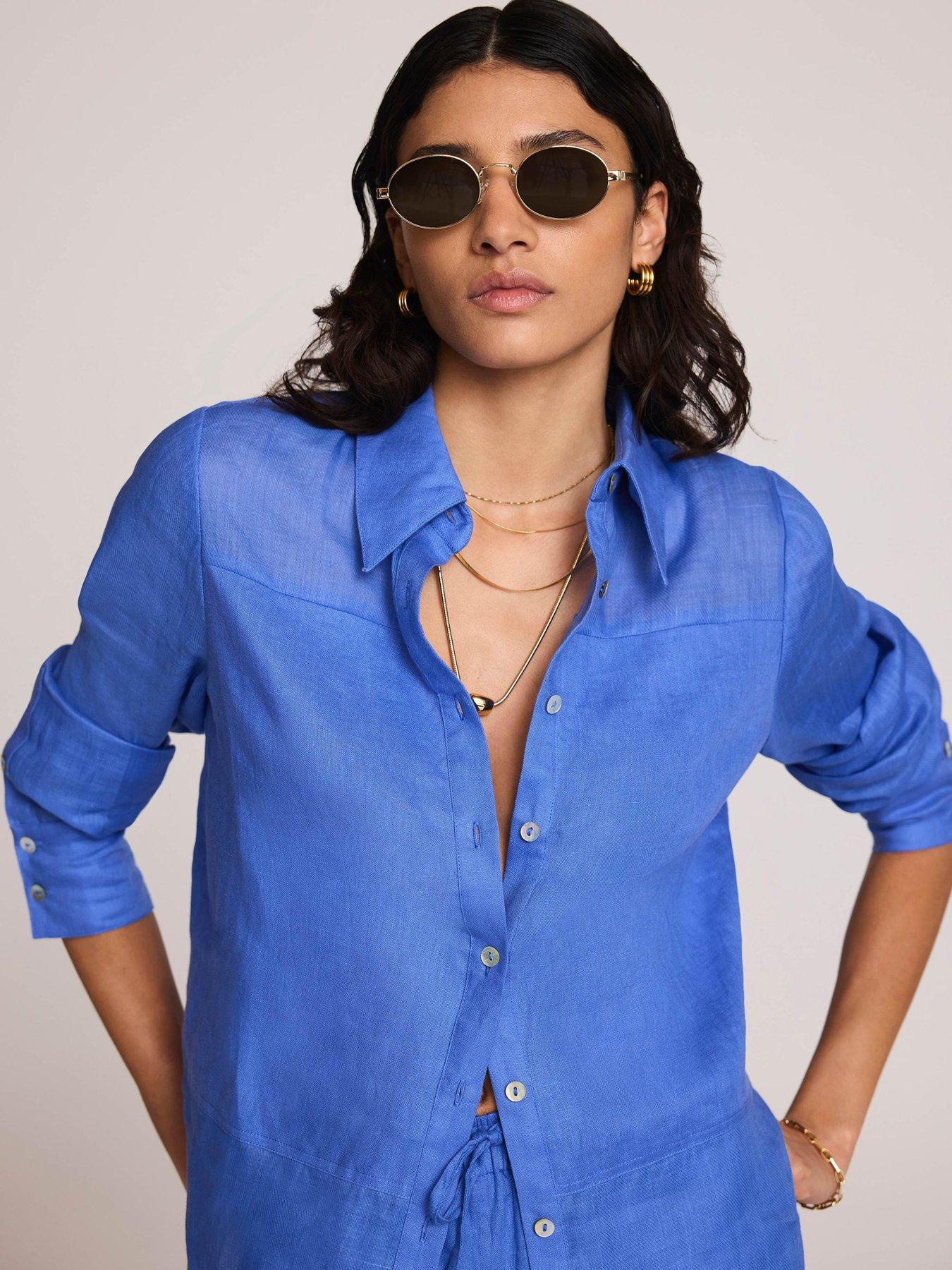 Image 3 of 6 of Mint Velvet Linen Mix Shirt - Blue