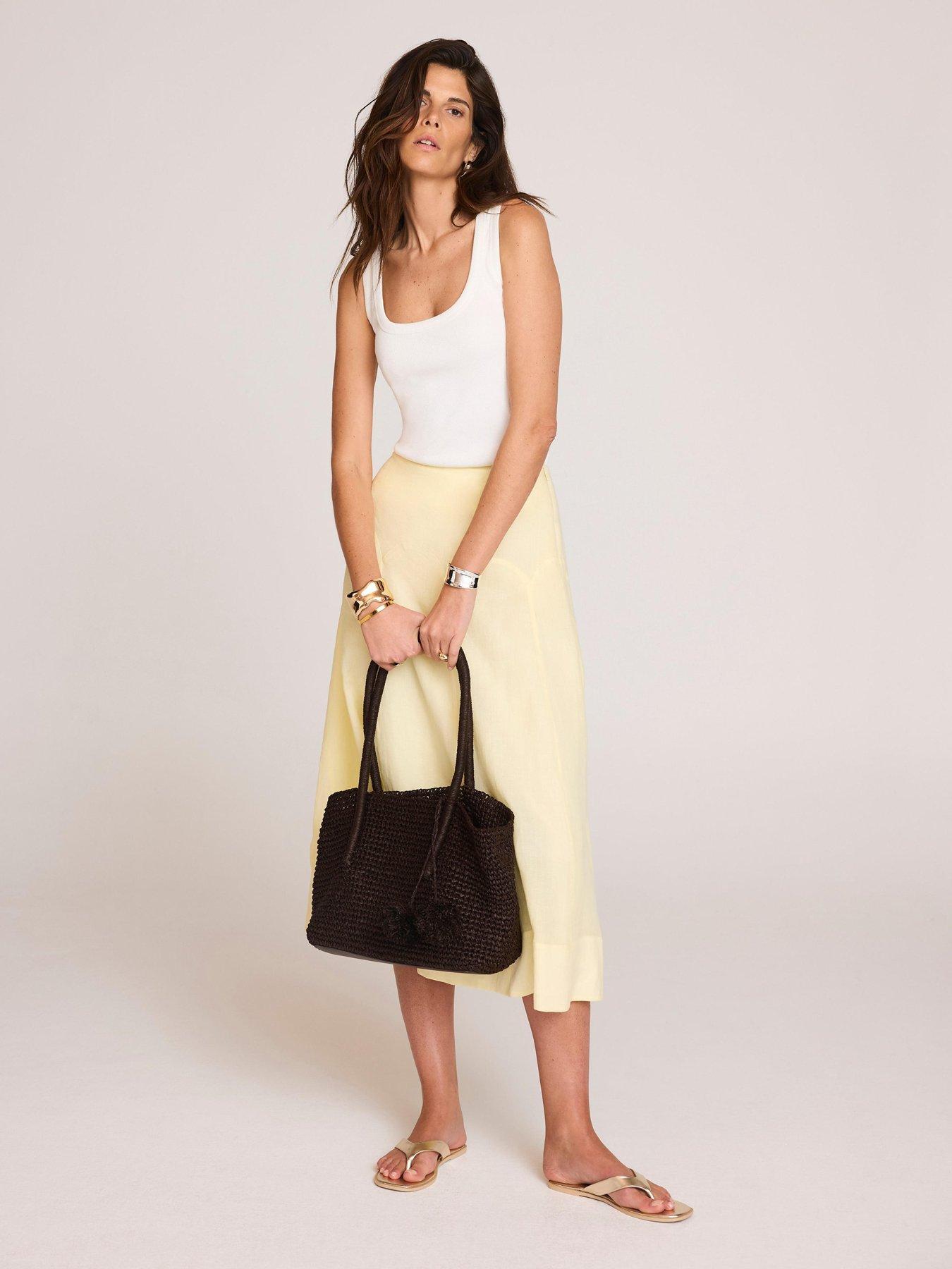Image 2 of 6 of Mint Velvet Yellow Scallop Ramie Skirt
