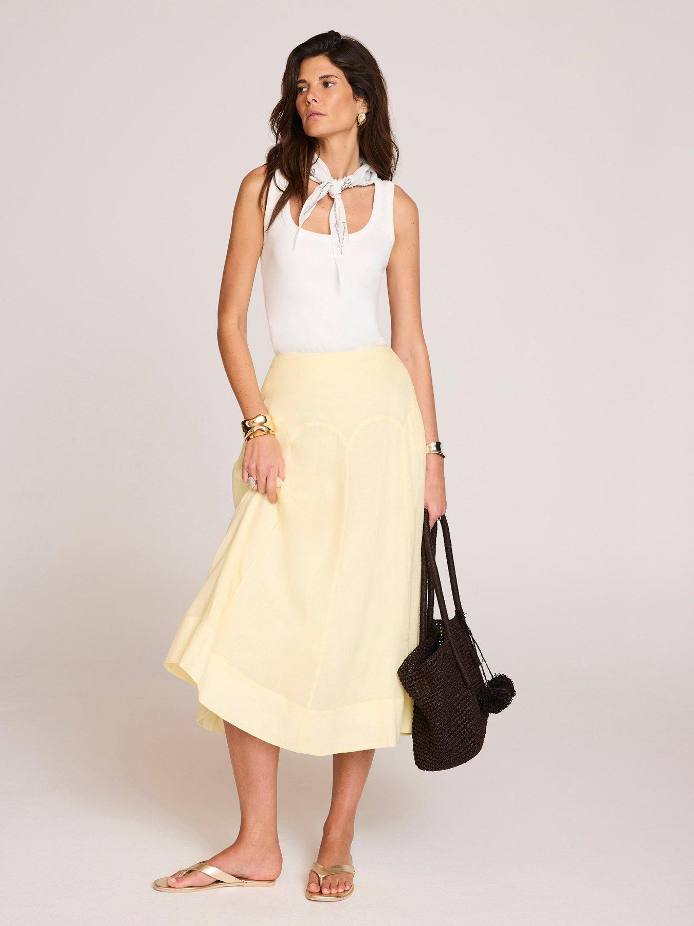 Image 4 of 6 of Mint Velvet Yellow Scallop Ramie Skirt