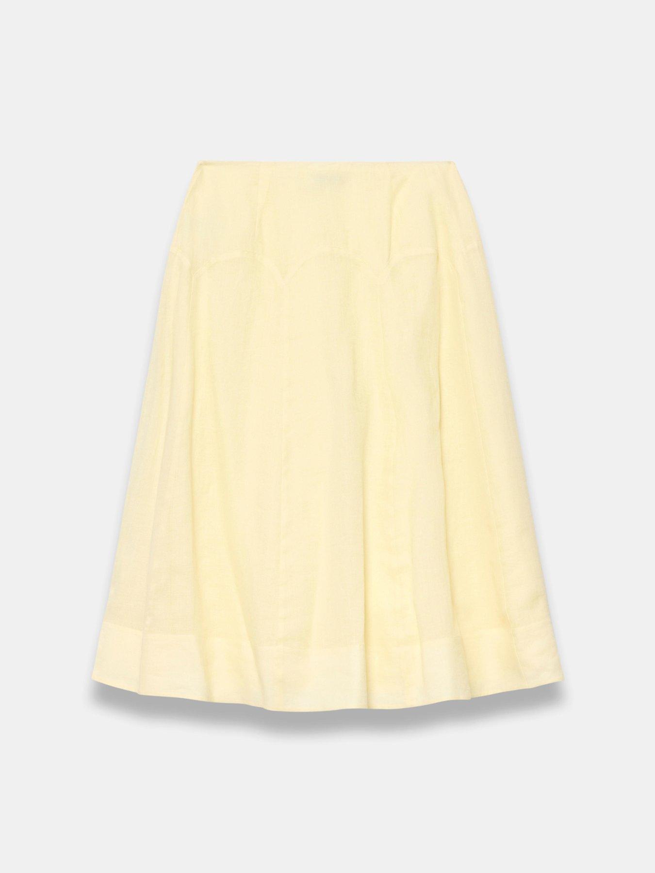 Image 6 of 6 of Mint Velvet Yellow Scallop Ramie Skirt