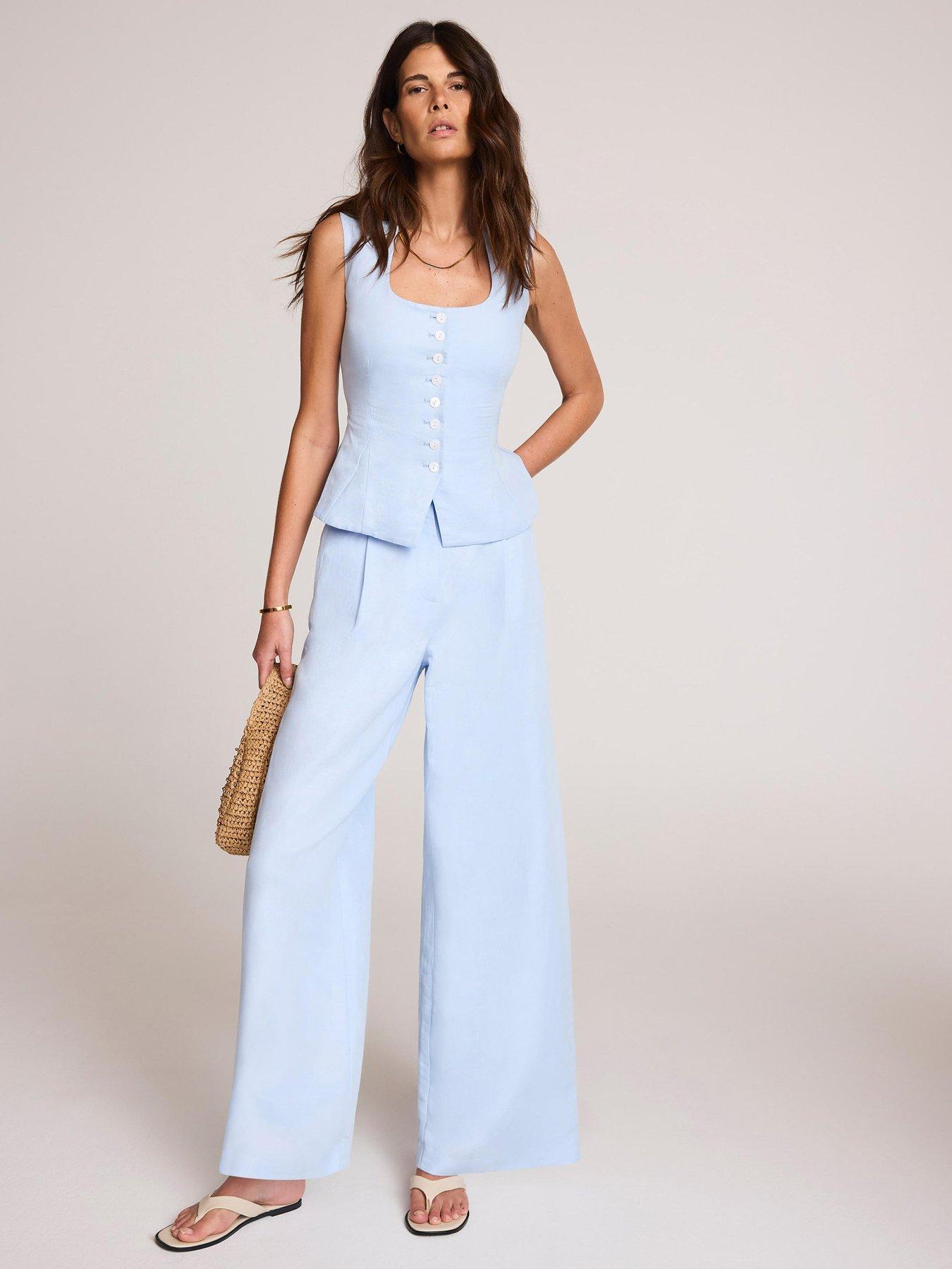 Mint Velvet Linen Pleat Leg Trouser - Blue