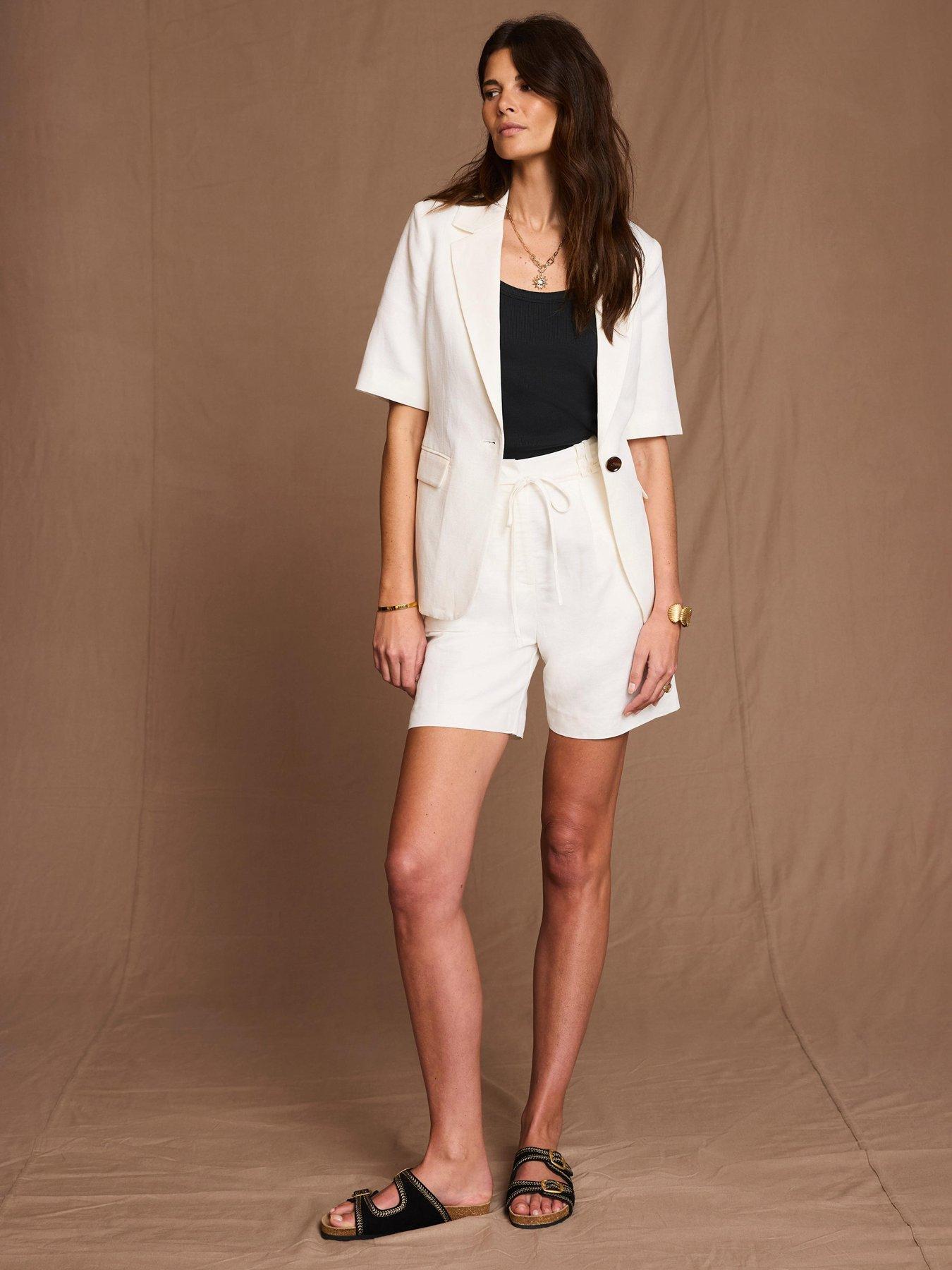 Image 3 of 5 of Mint Velvet Short Sleeve Linen Blazer - Cream