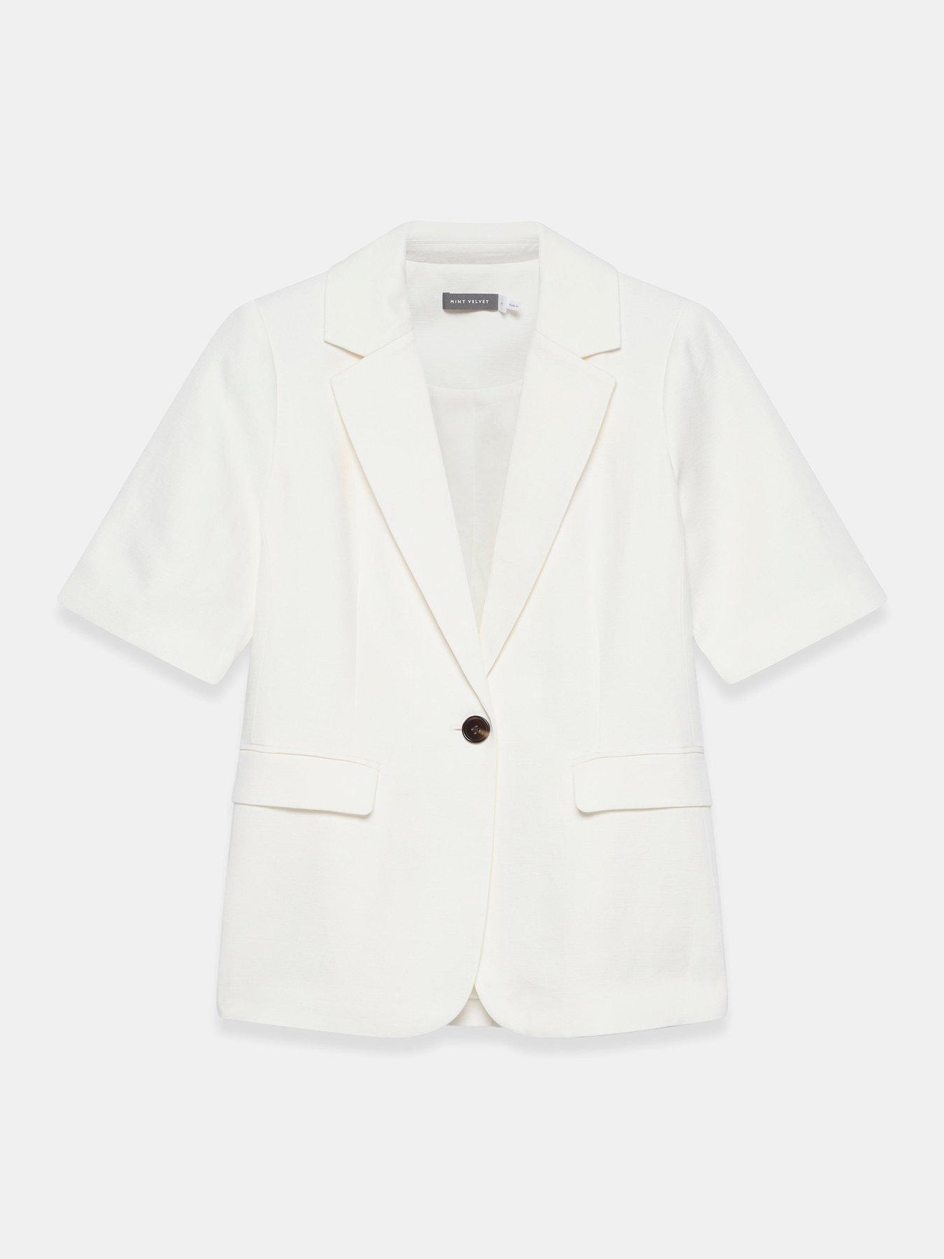 Image 4 of 5 of Mint Velvet Short Sleeve Linen Blazer - Cream