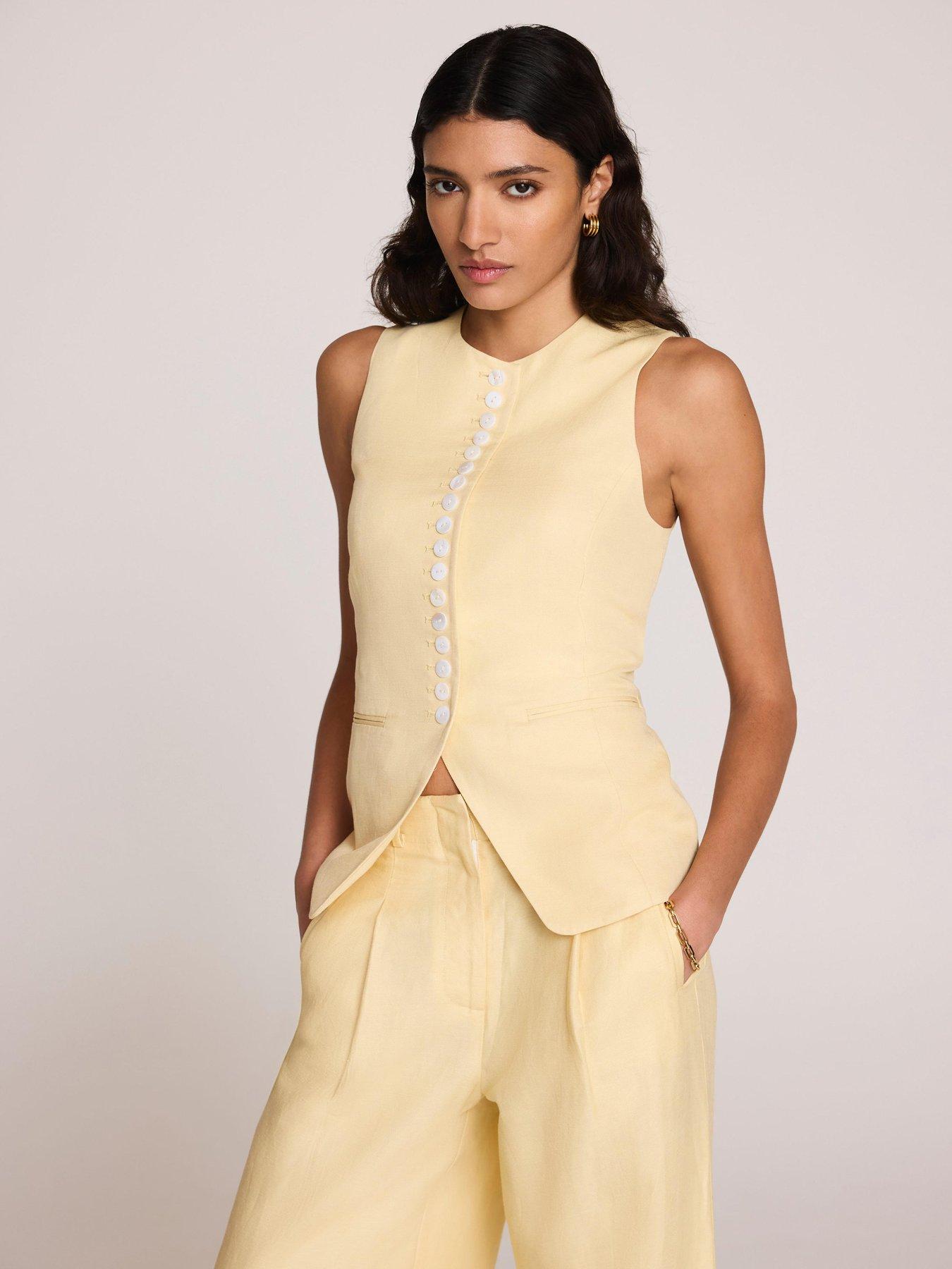 Image 1 of 6 of Mint Velvet Yellow Button Linen Waistcoat