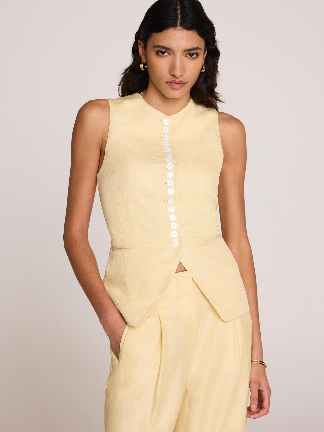 Image 3 of 6 of Mint Velvet Yellow Button Linen Waistcoat