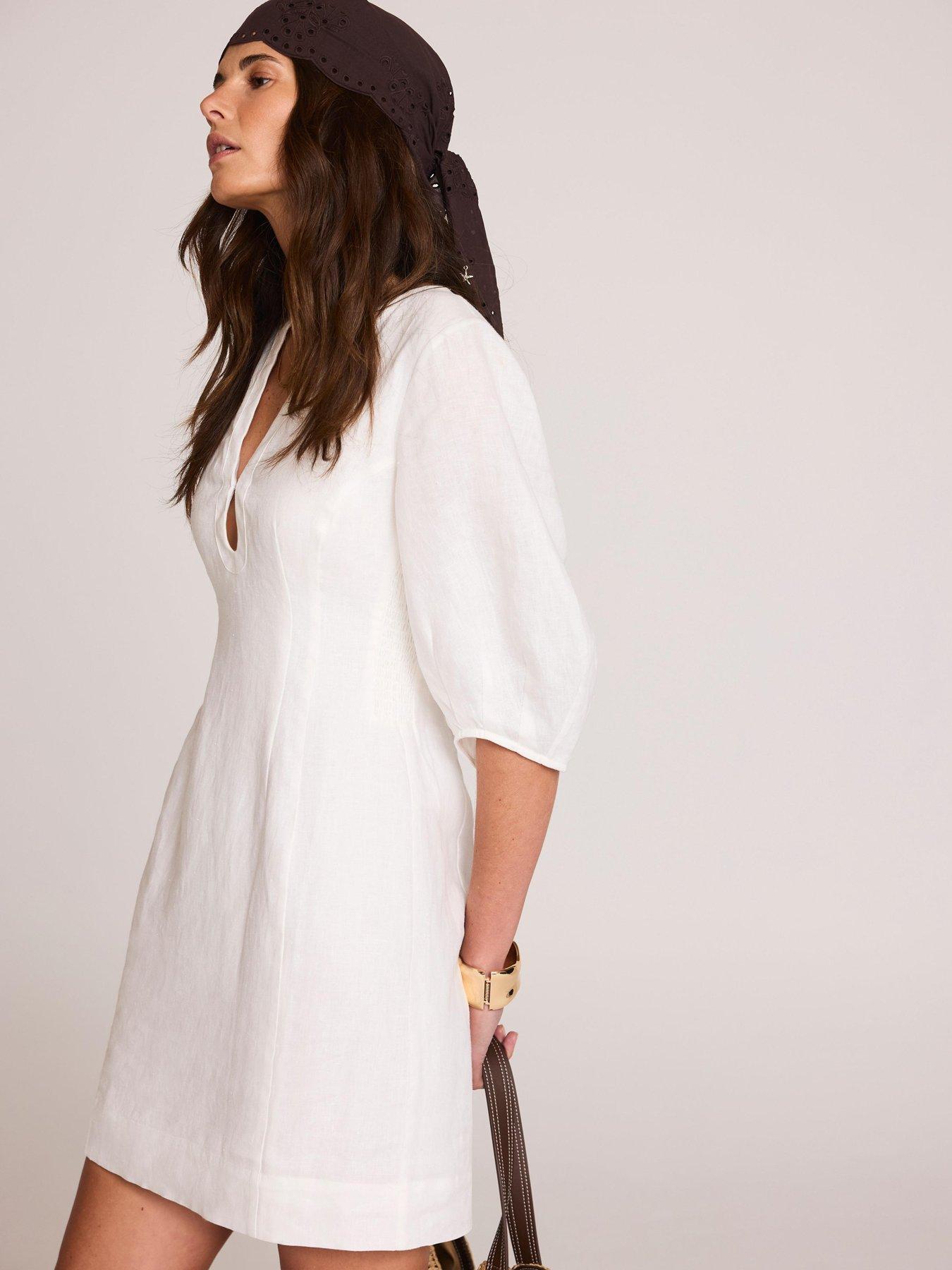 white linen dress uk The Alicia Linen Dress ~ White S / White