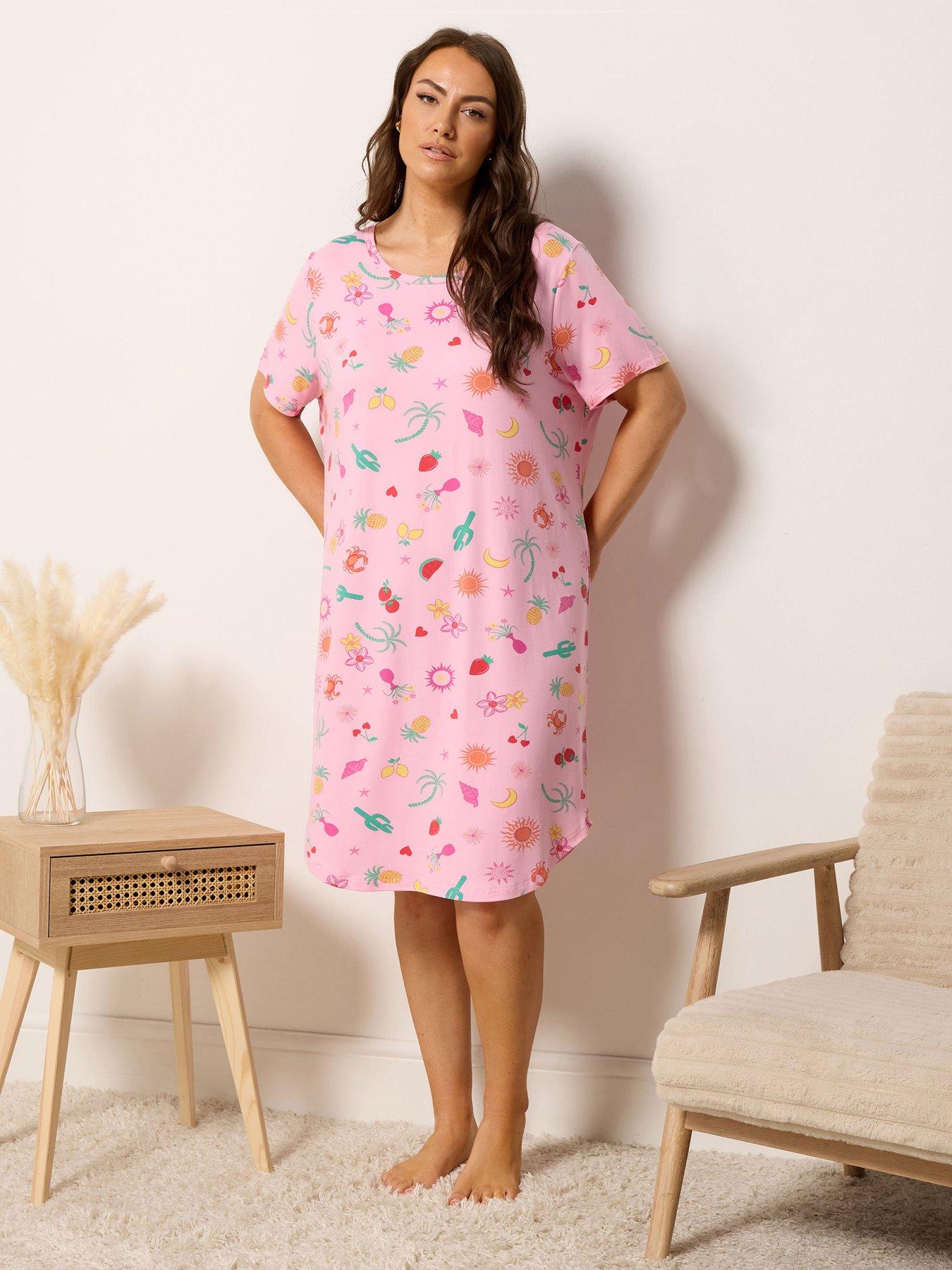 Image 1 of 5 of Yours Curve Soft Touch Dipped Back Nightdress - Pink