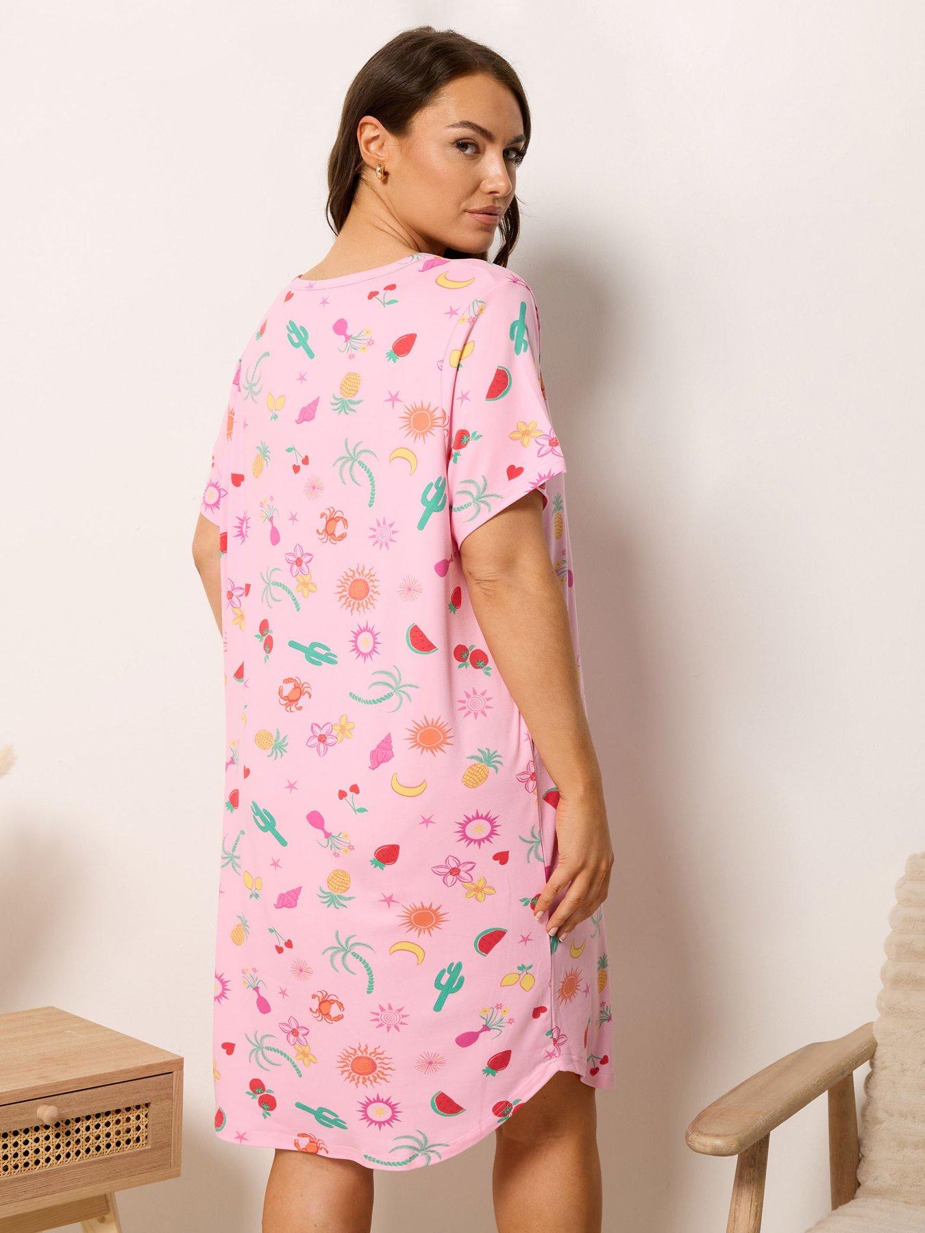 Image 2 of 5 of Yours Curve Soft Touch Dipped Back Nightdress - Pink