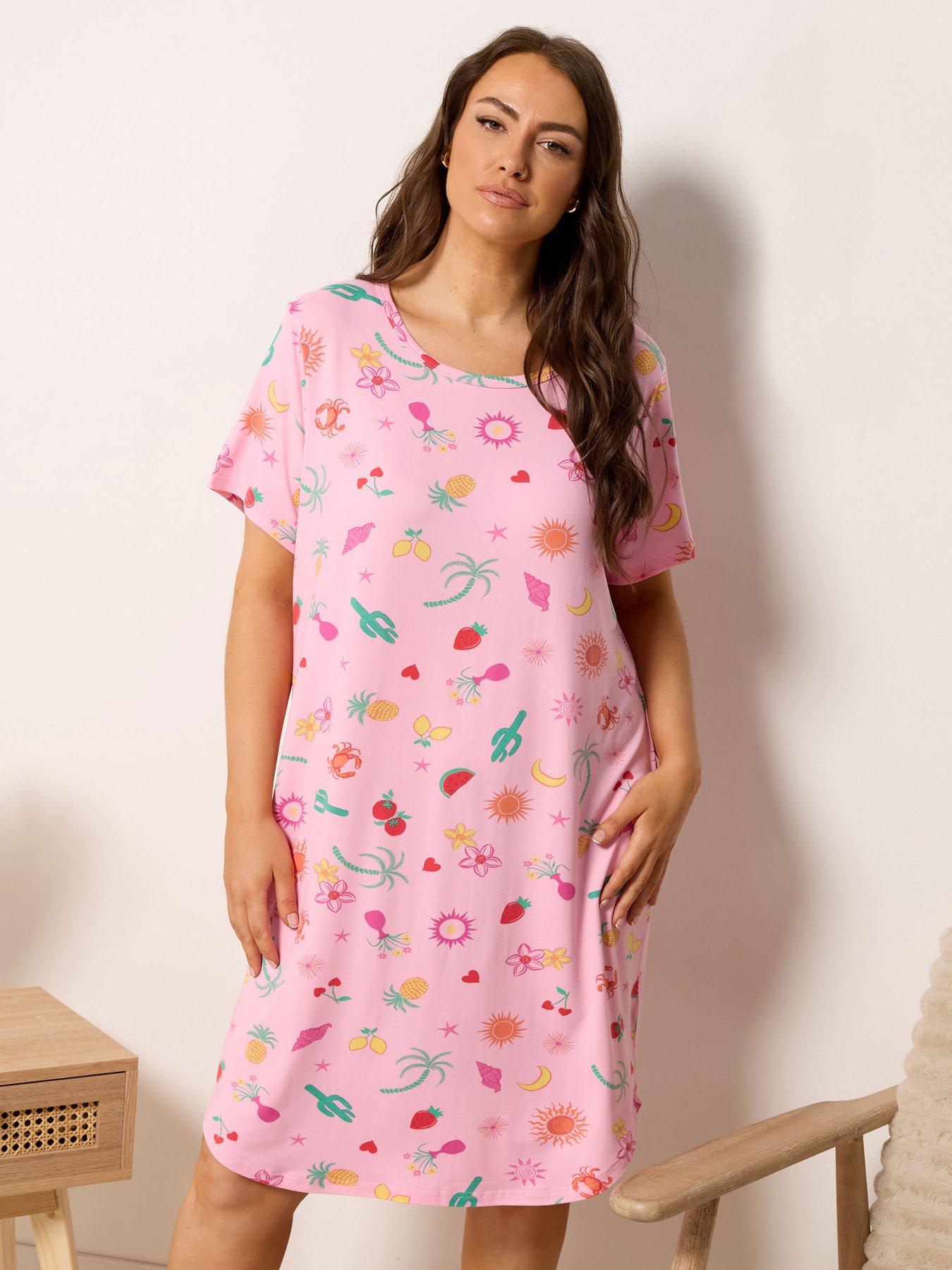 Image 3 of 5 of Yours Curve Soft Touch Dipped Back Nightdress - Pink