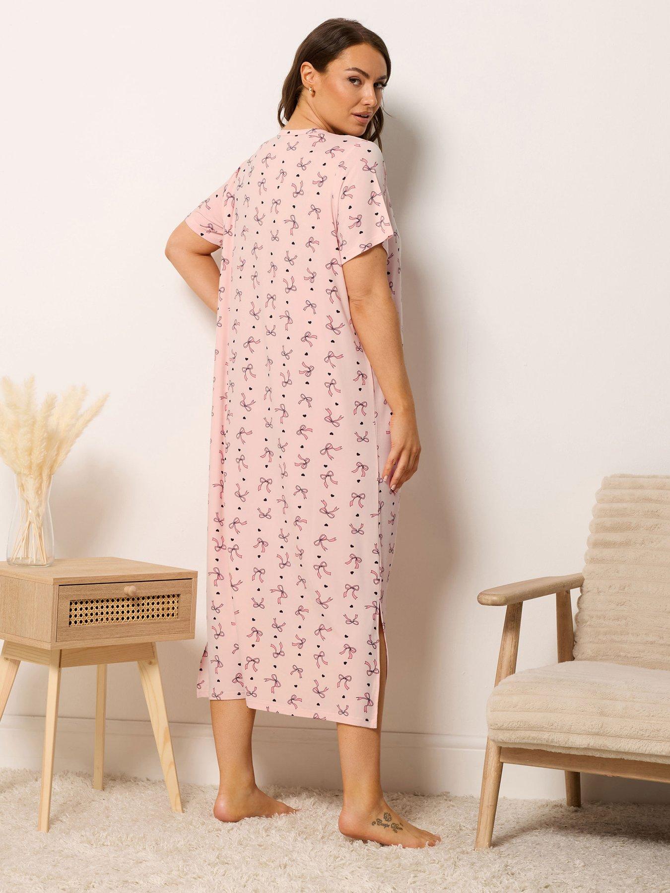 Image 2 of 6 of Yours Curve 2 Pack Soft Touch Bow Midaxi Nightdress - Black