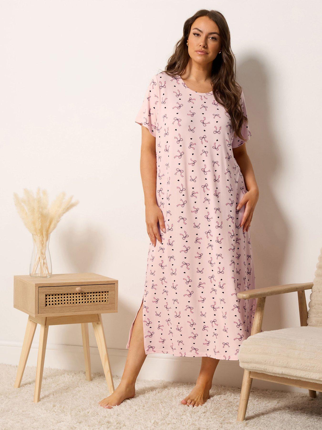 Image 3 of 6 of Yours Curve 2 Pack Soft Touch Bow Midaxi Nightdress - Black