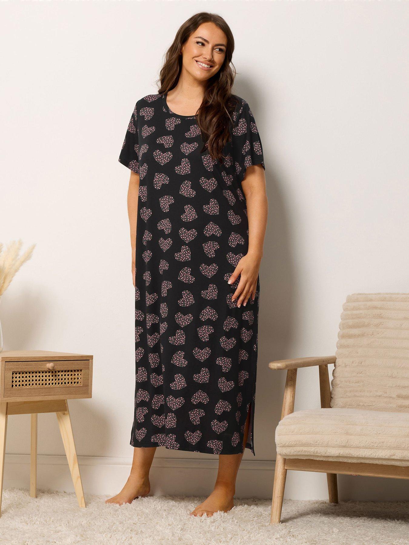 Image 4 of 6 of Yours Curve 2 Pack Soft Touch Bow Midaxi Nightdress - Black