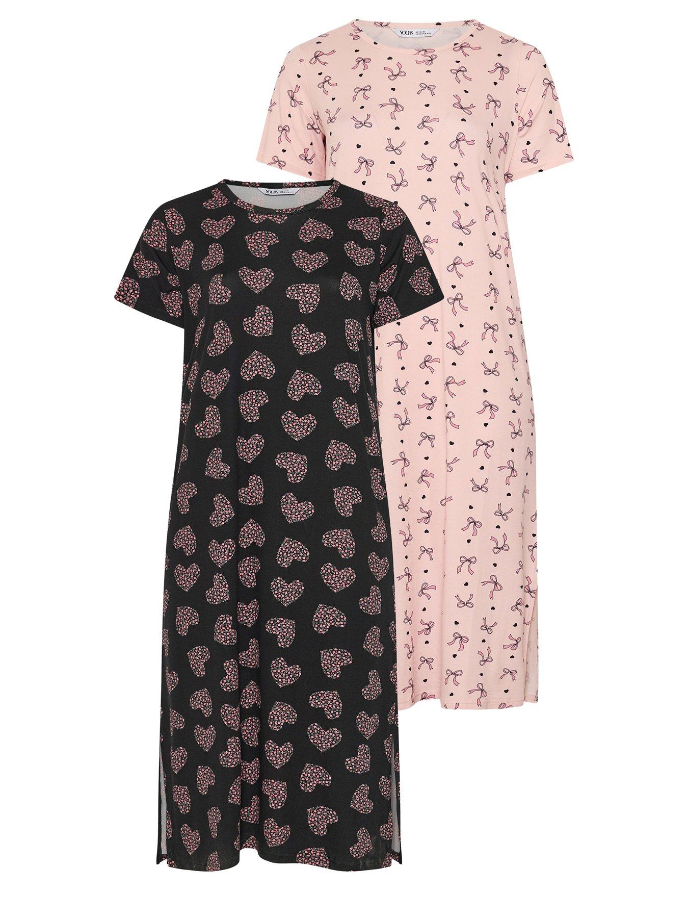 Image 6 of 6 of Yours Curve 2 Pack Soft Touch Bow Midaxi Nightdress - Black