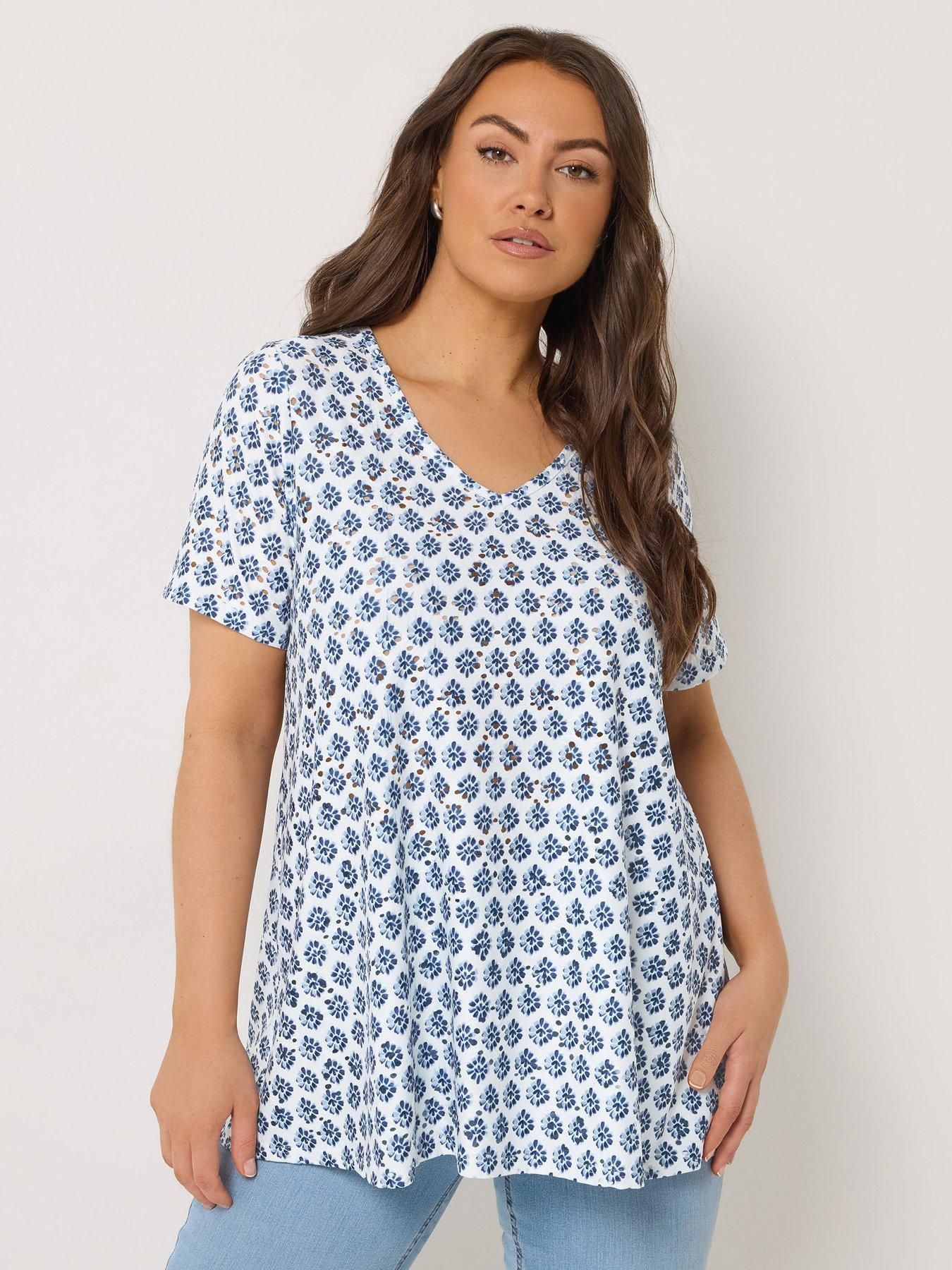 Yours Curve Printed Broderie V-neck Top