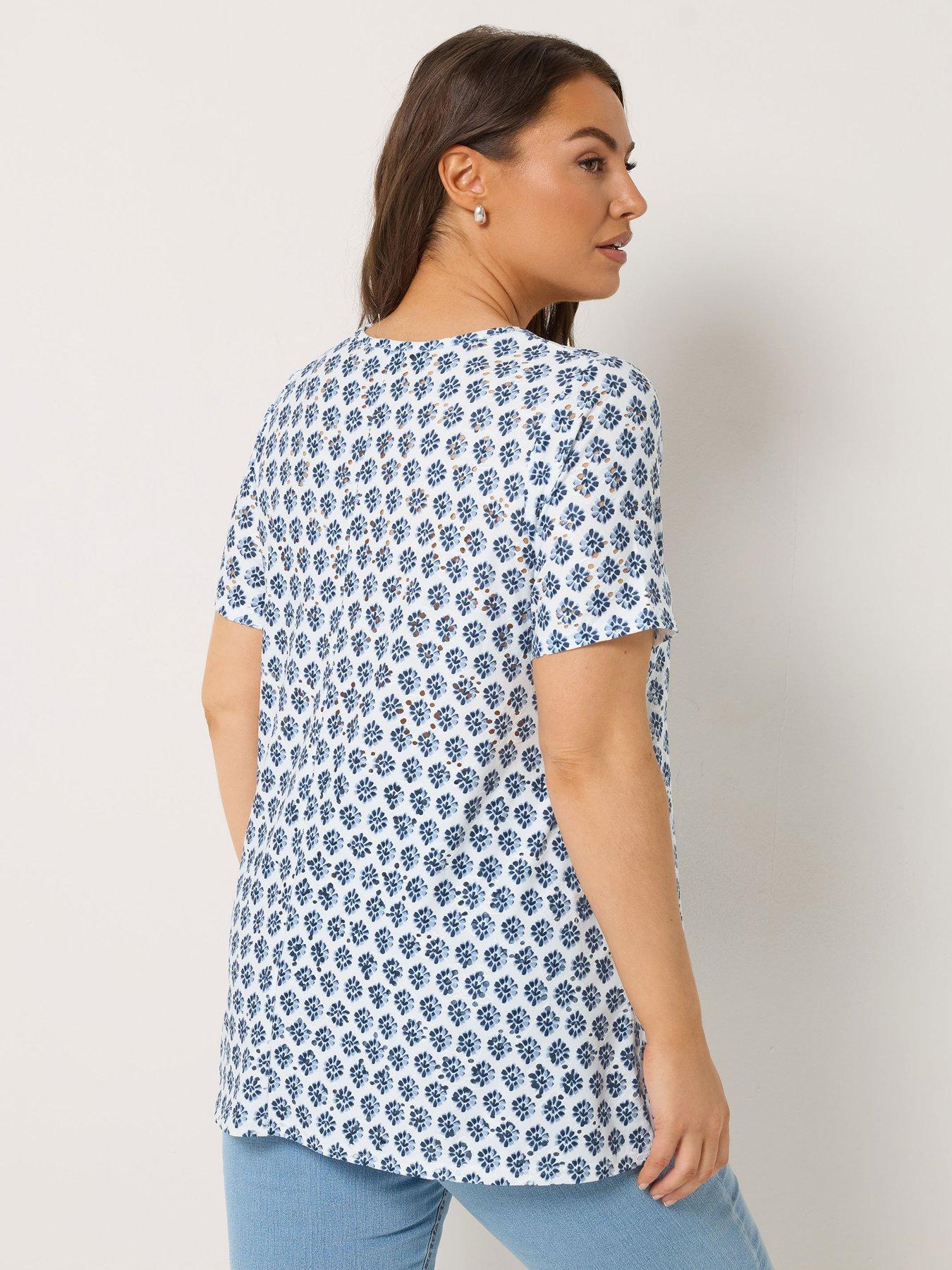 Image 2 of 5 of Yours Curve Printed Broderie V-neck Top
