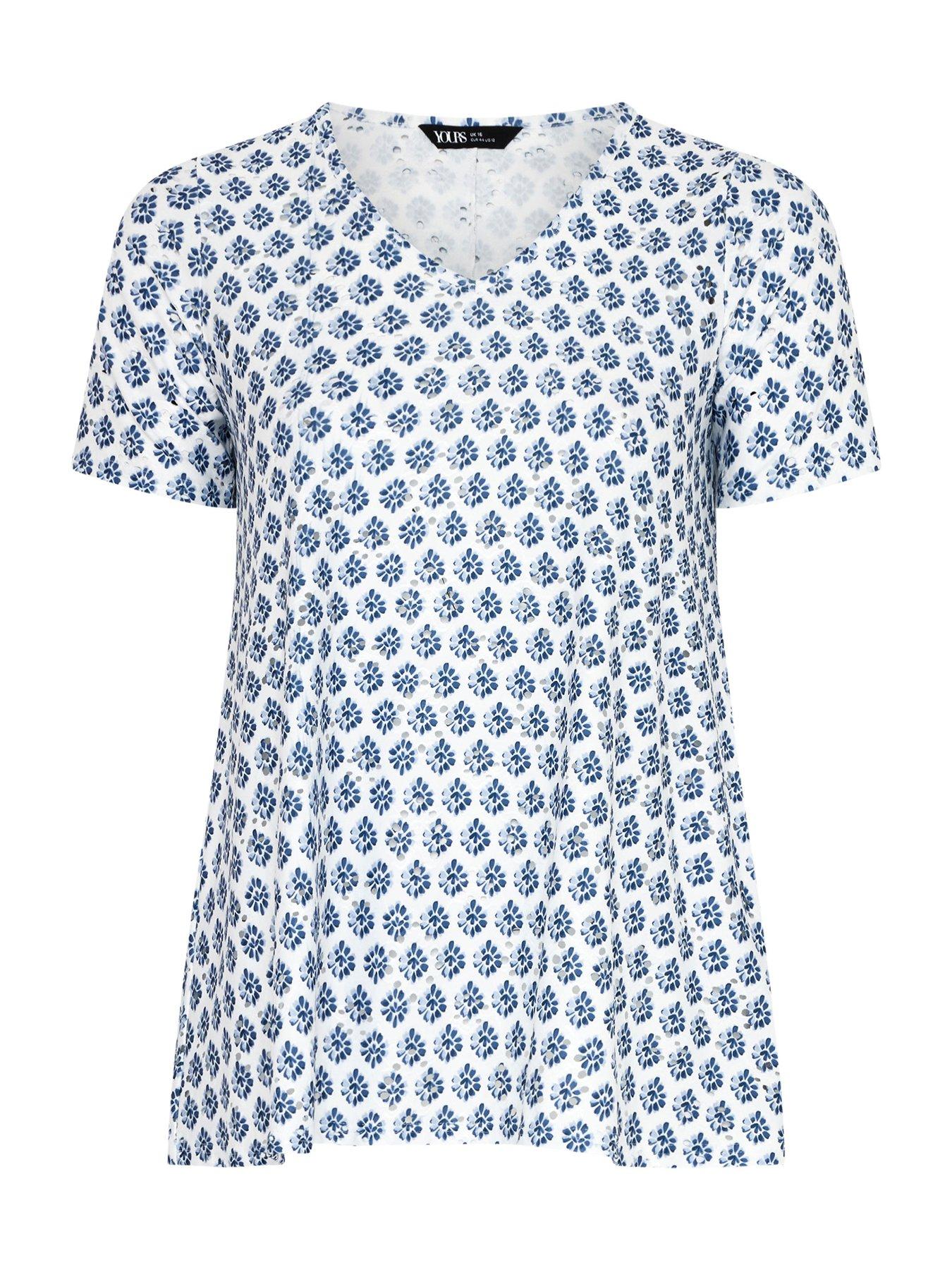 Image 5 of 5 of Yours Curve Printed Broderie V-neck Top